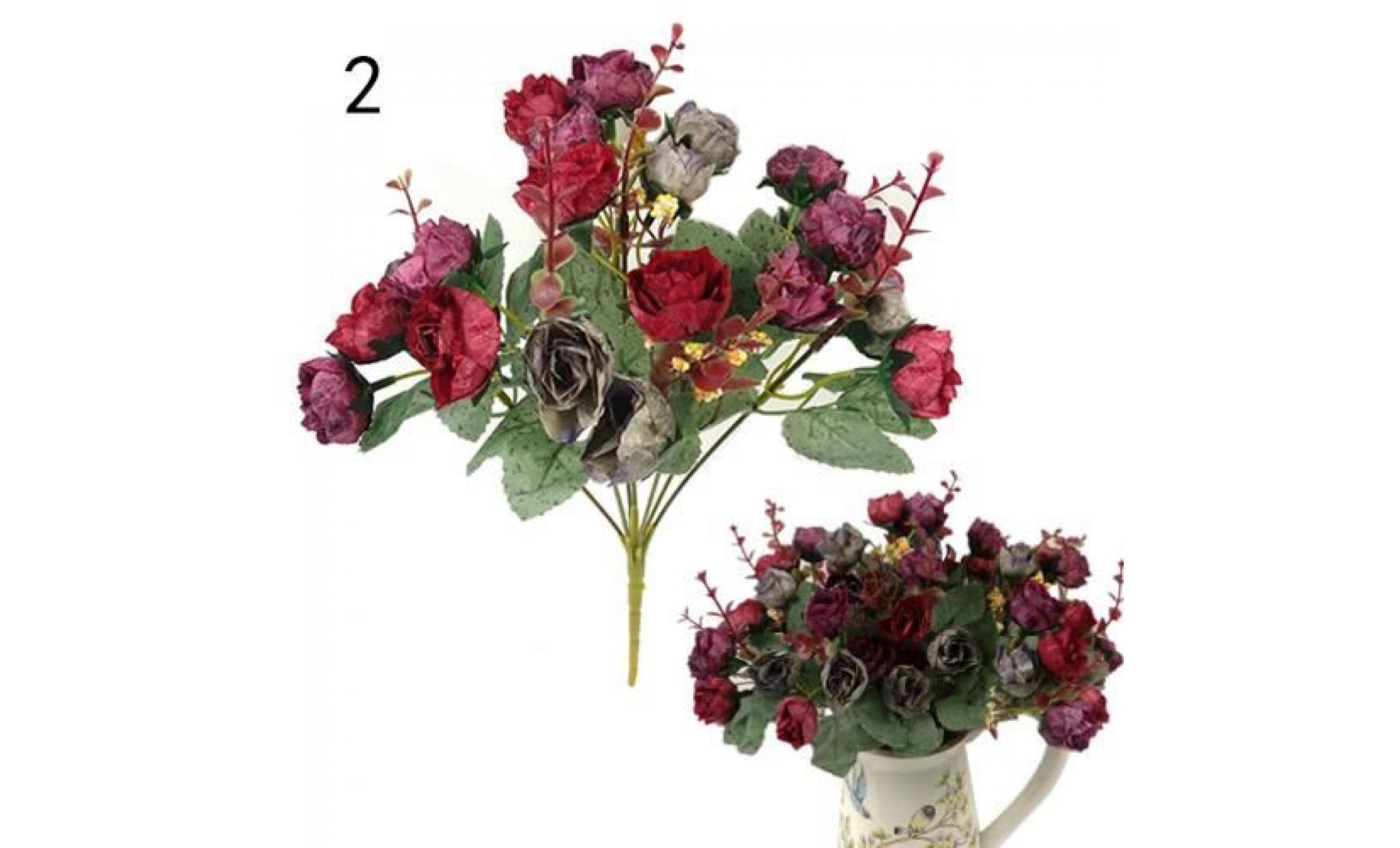 1 bouquet 21 tête artificielle rose en soie fleur feuille maison partie de mariage décor pourpre