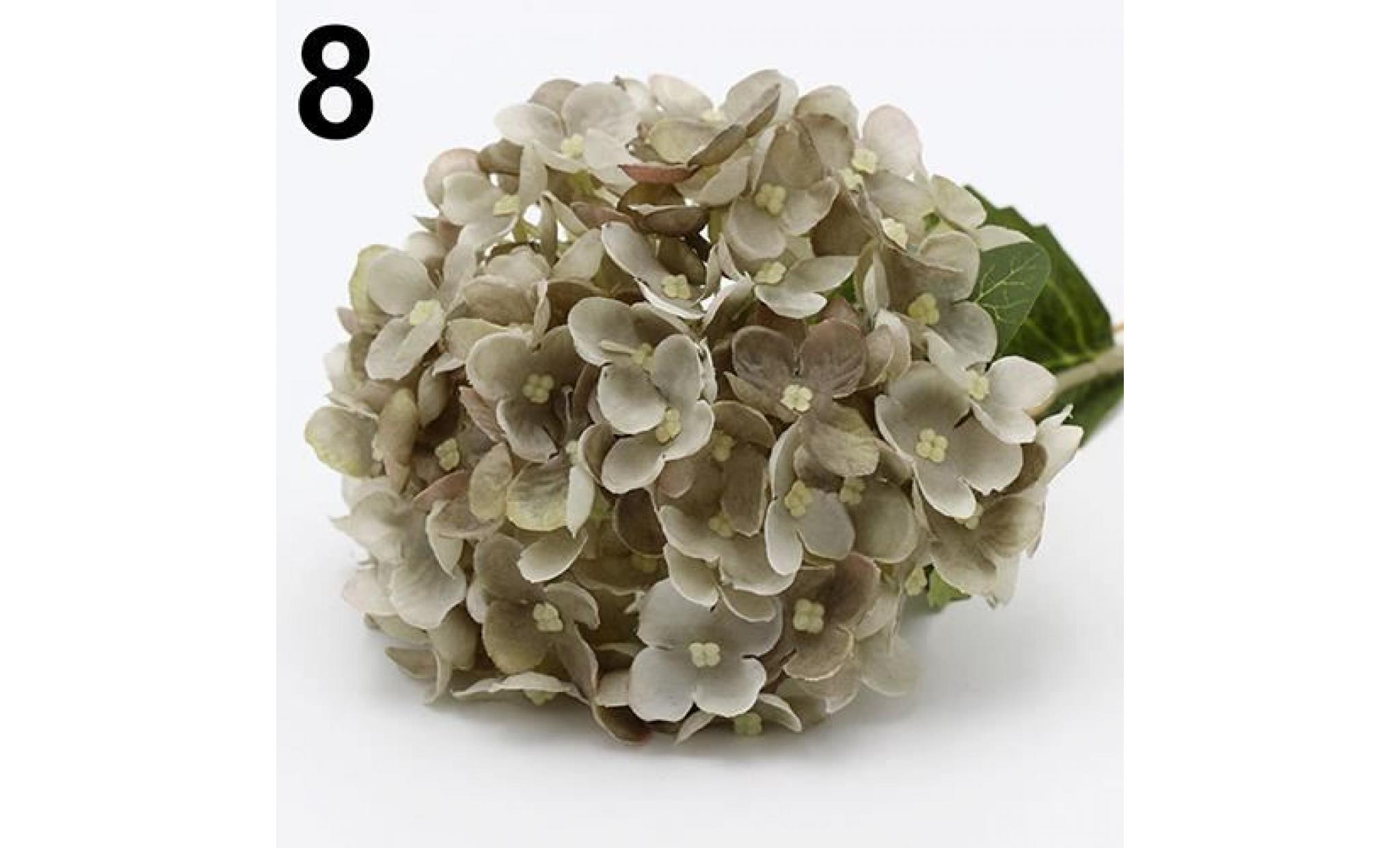1 bouquet faux artificielle fleur de soie hortensia feuilles de noce décor artisanat blanc