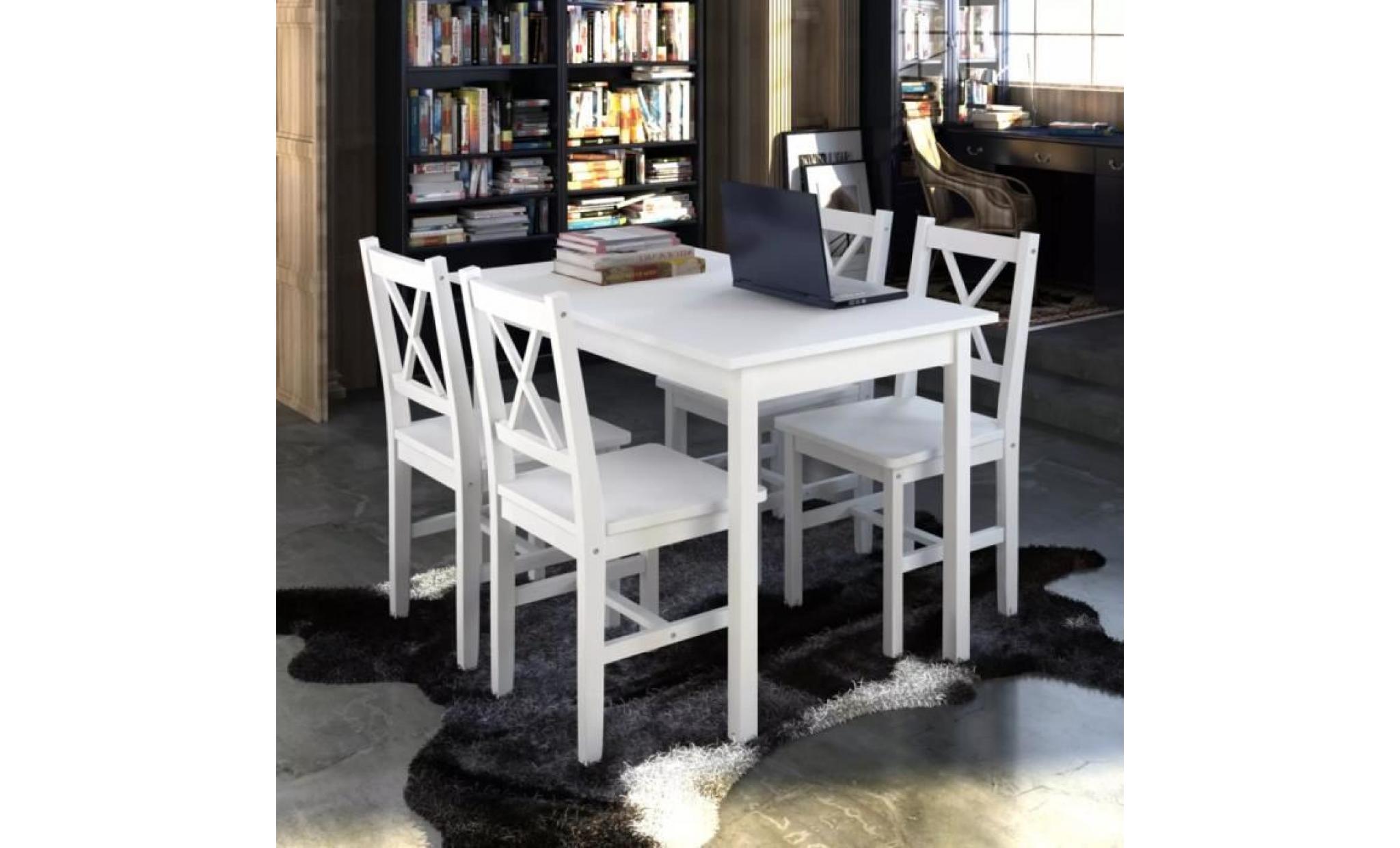 1 ensemble table en bois + 4 chaises couleur blanc