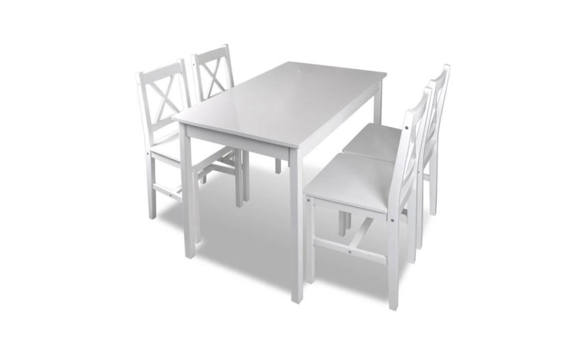 1 ensemble table en bois + 4 chaises couleur blanc pas cher