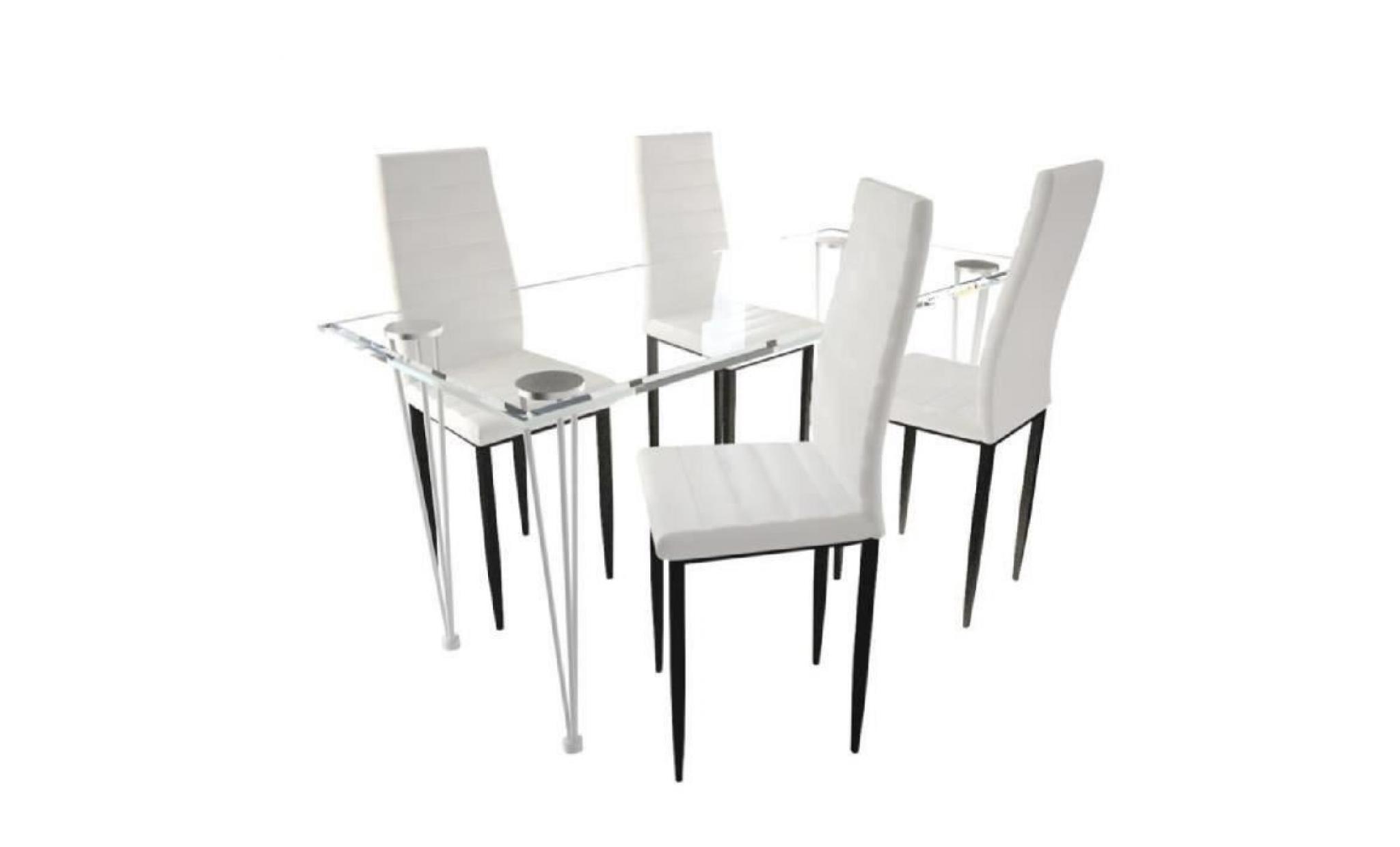 1 table + 4 chaises ensemble à manger blanches aux lignes fines en verre design moderne simple