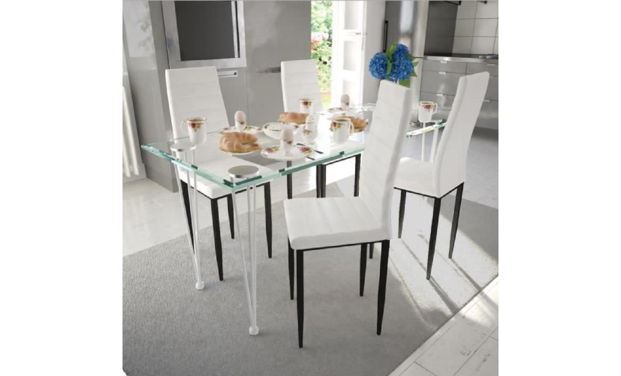 1 table + 4 chaises ensemble à manger blanches aux lignes fines en verre design moderne simple pas cher