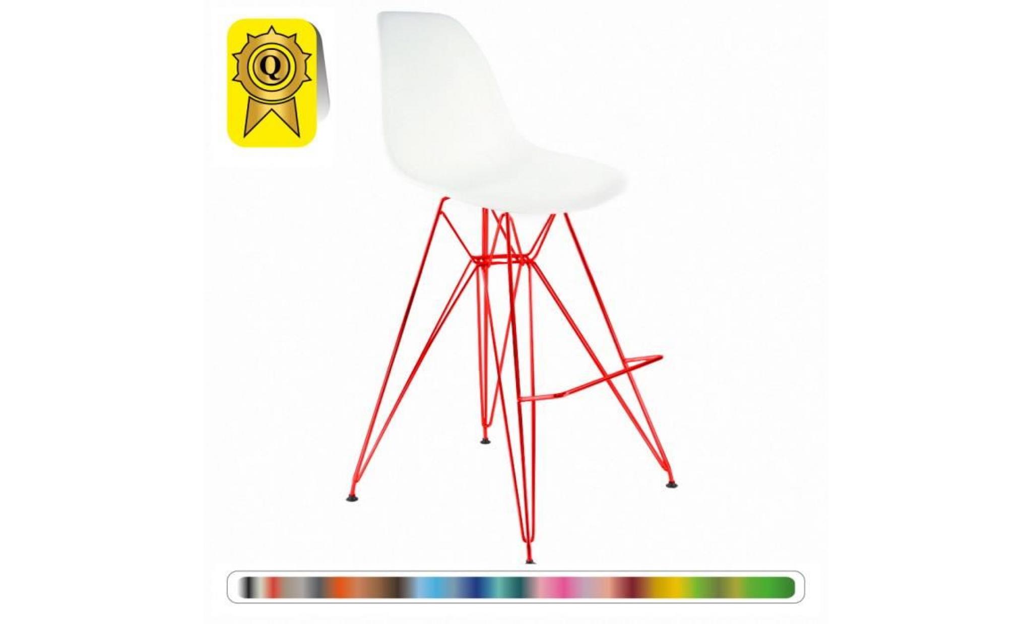 1 x chaise haute tabouret bar design inspiration eiffel   blanc pieds  acier vernis rouge  decopresto dp dsrhr wh 1p