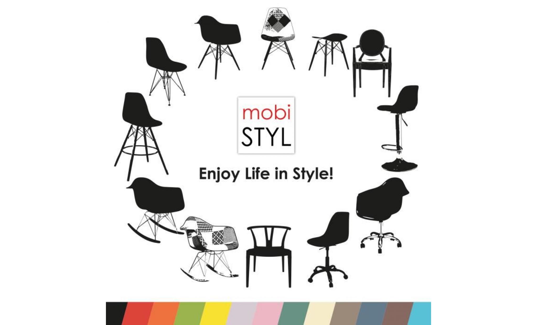 1 x fauteuil à bascule rocking chair design inspiration eiffel eames rar pieds bois vernis noir assise bleu ciel mobistyl® pas cher