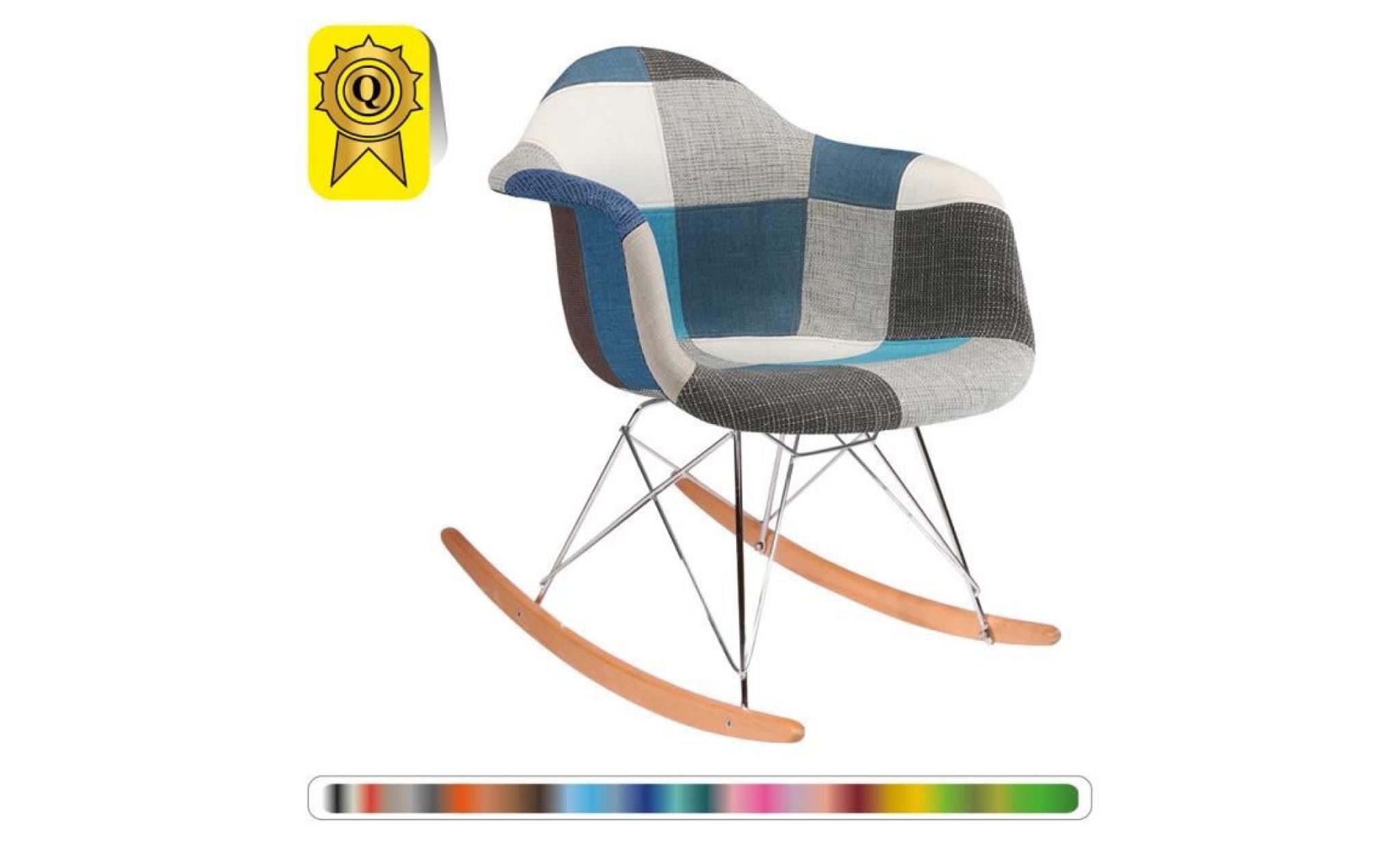 1 x fauteuil à bascule rocking chair eiffel  patchwork noir blanc pieds: bois noir decopresto dp rarb pn 1