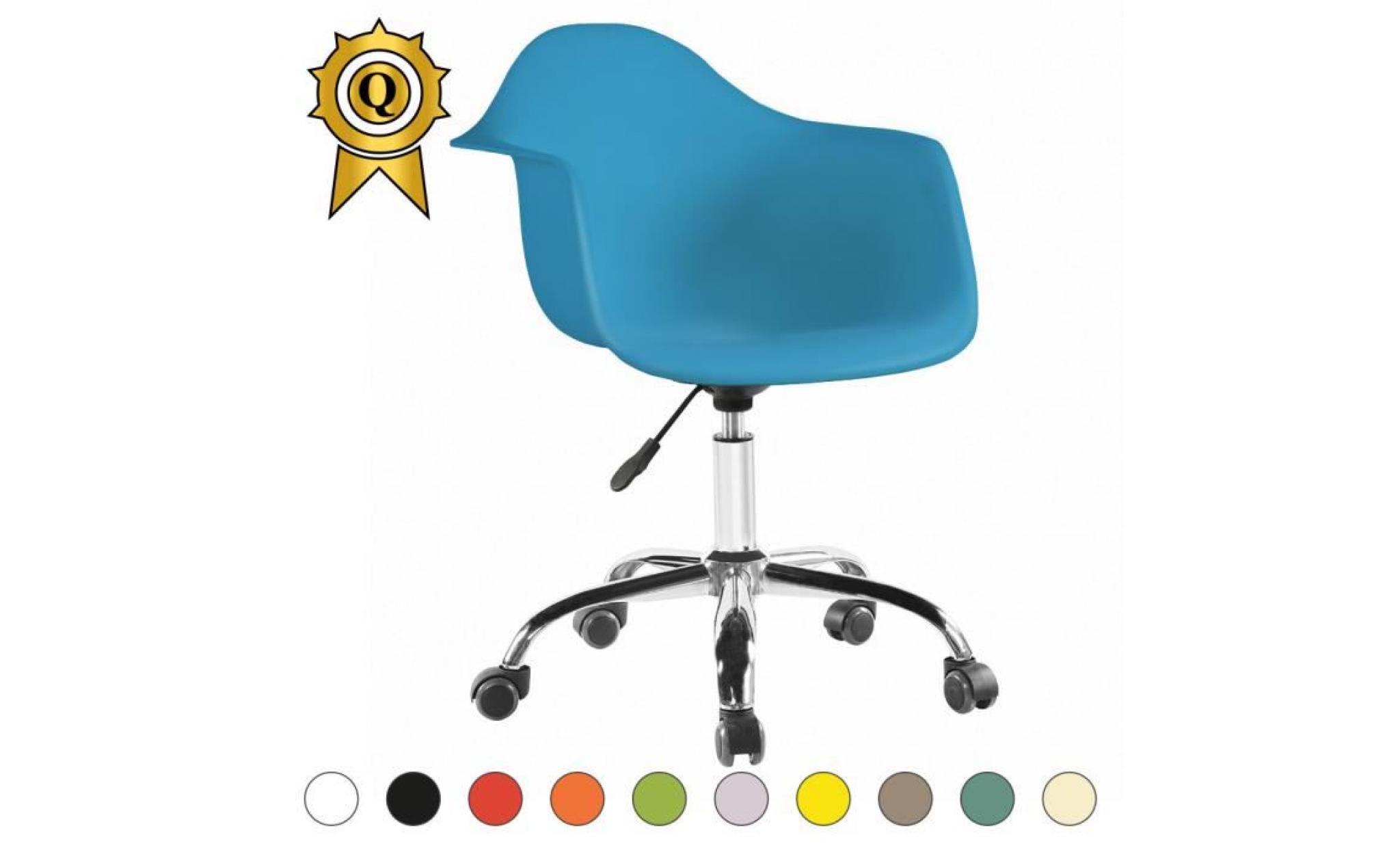1 x fauteuil bureau style eames eiffel daw roulettes chrome pivotant assise reglable patchwork bleu mobistyl®