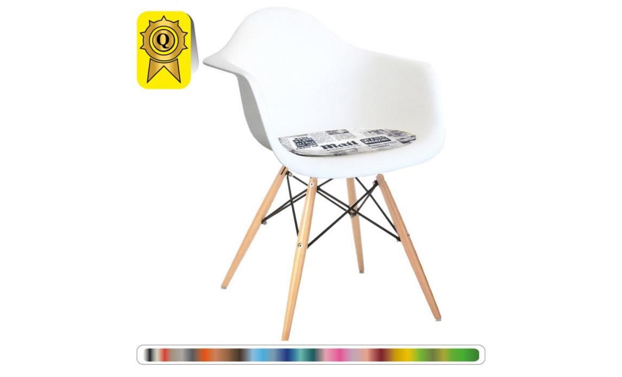 1 x fauteuil design blanc scandinave haut. 48 cm imprimé news pieds: bois naturel decopresto dp dawcdwh48 ne 1