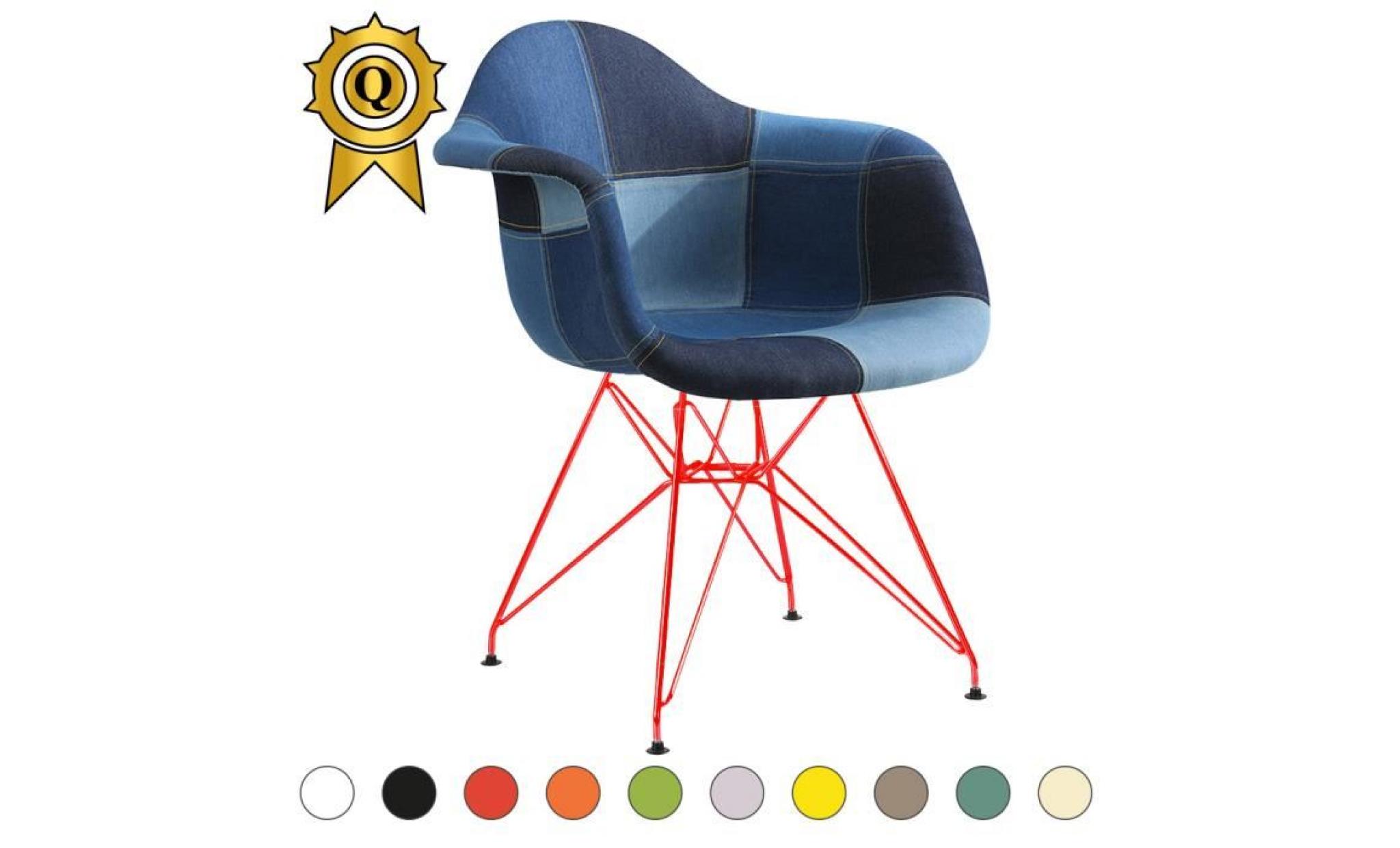 1 x fauteuil style eames dar eiffel design pieds acier rouge assise silver mobistyl®