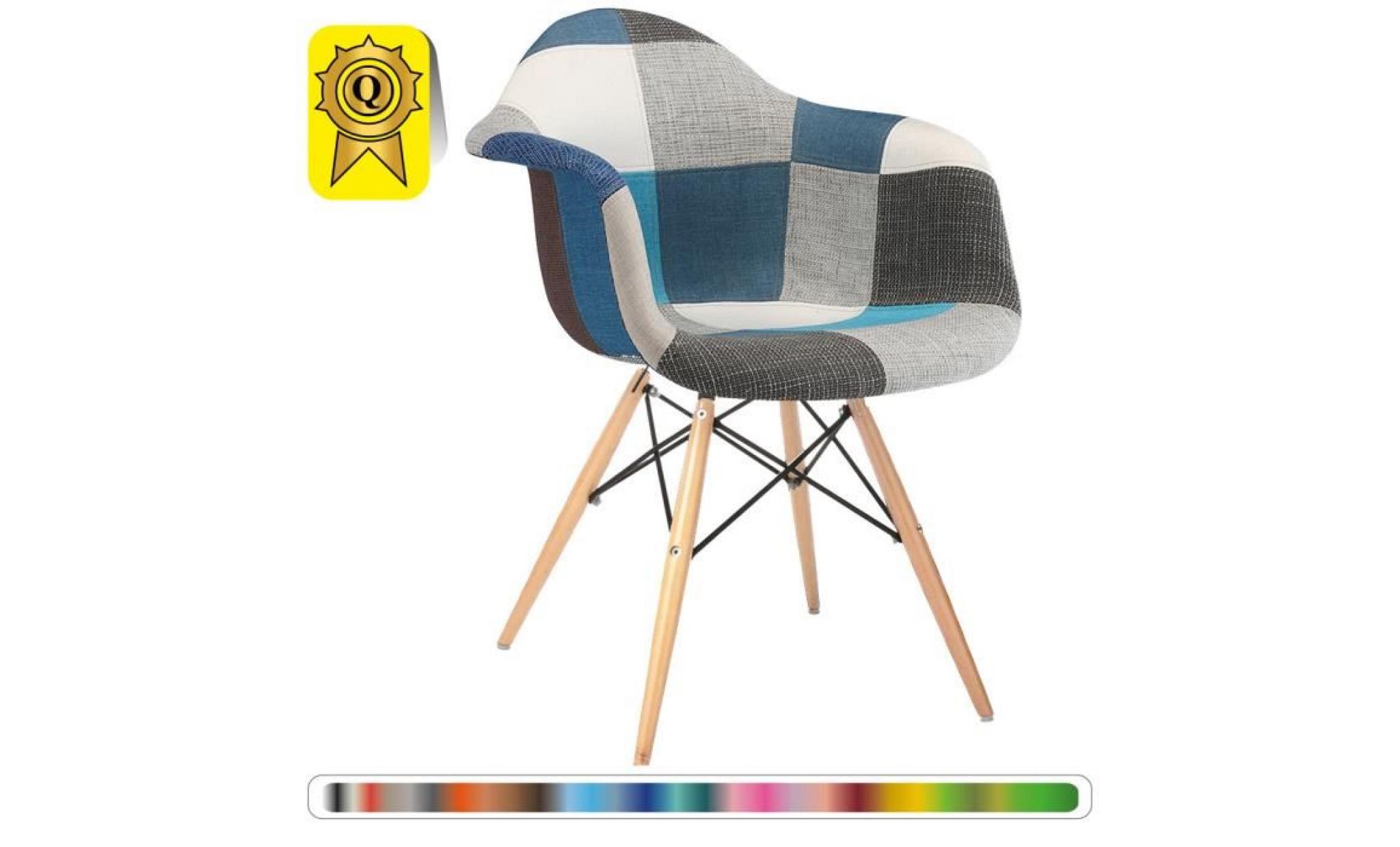 1 x fauteuil design scandinave  patchwork bleu pieds: bois naturel decopresto dp dawl pcb 1