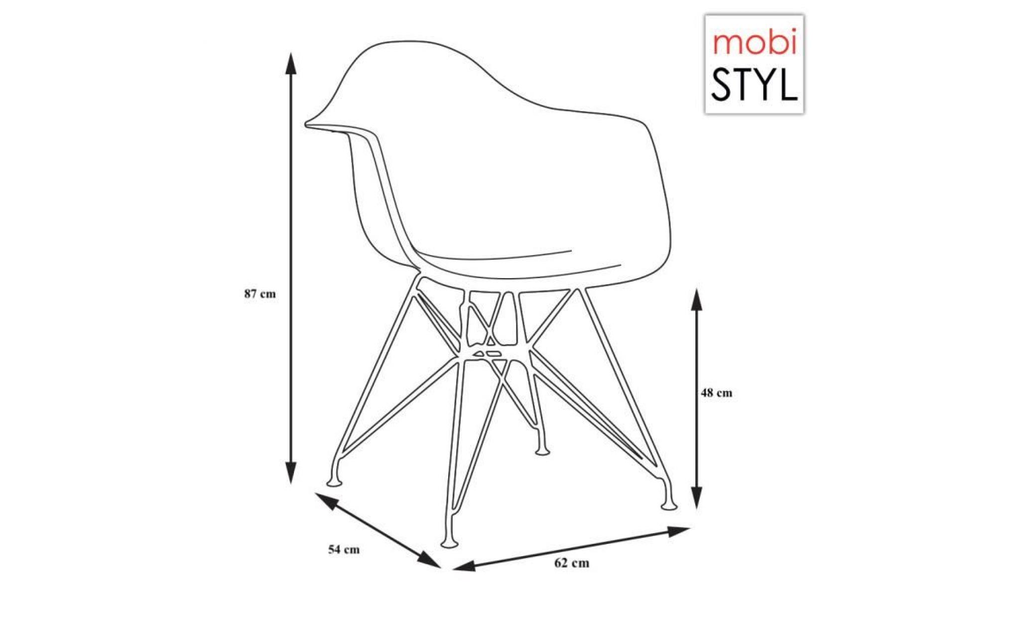 1x fauteuil style eames dar eiffel design hauteur 48cm pieds acier chrome assise blanc mobistyl® pas cher