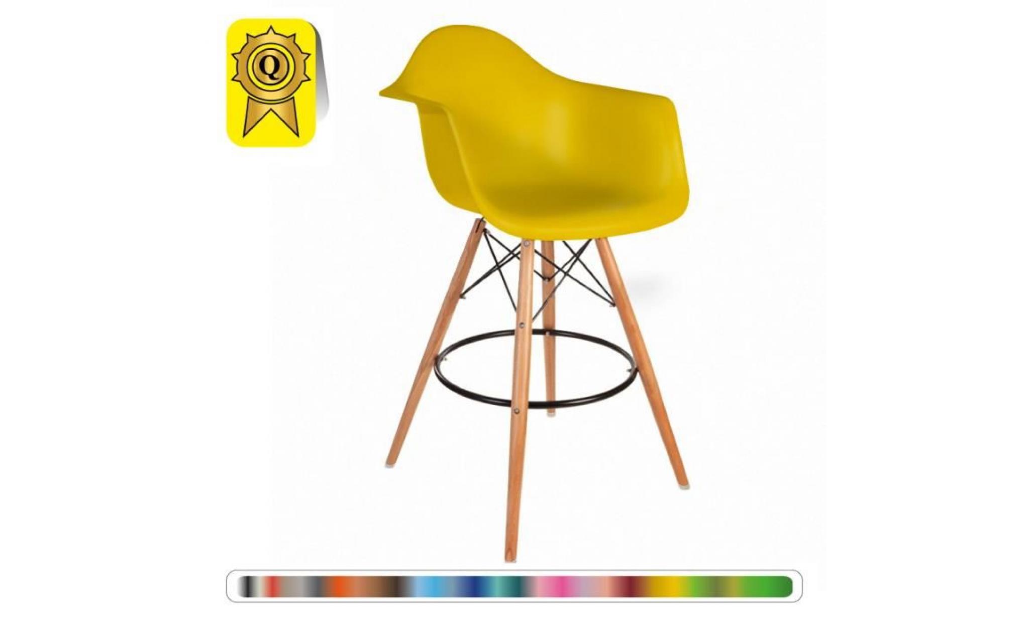 1 x fauteuil haut tabouret de bar scandinave  jaune pieds: bois naturel decopresto dp dawhl ye 1