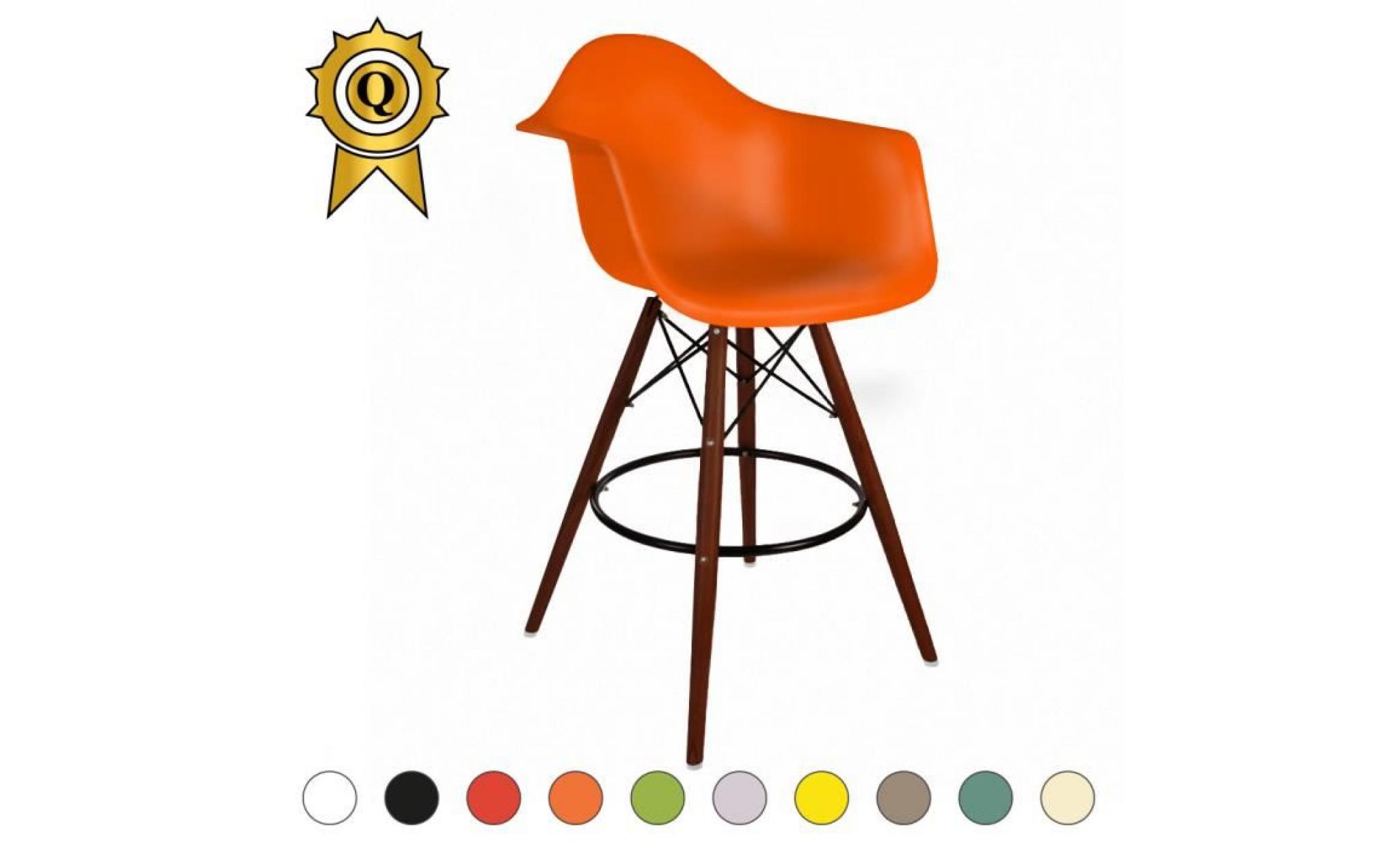 1 x fauteuil haut tabouret de bar scandinave  orange  pieds: bois vernis noyer decopresto dp dawhd or 1