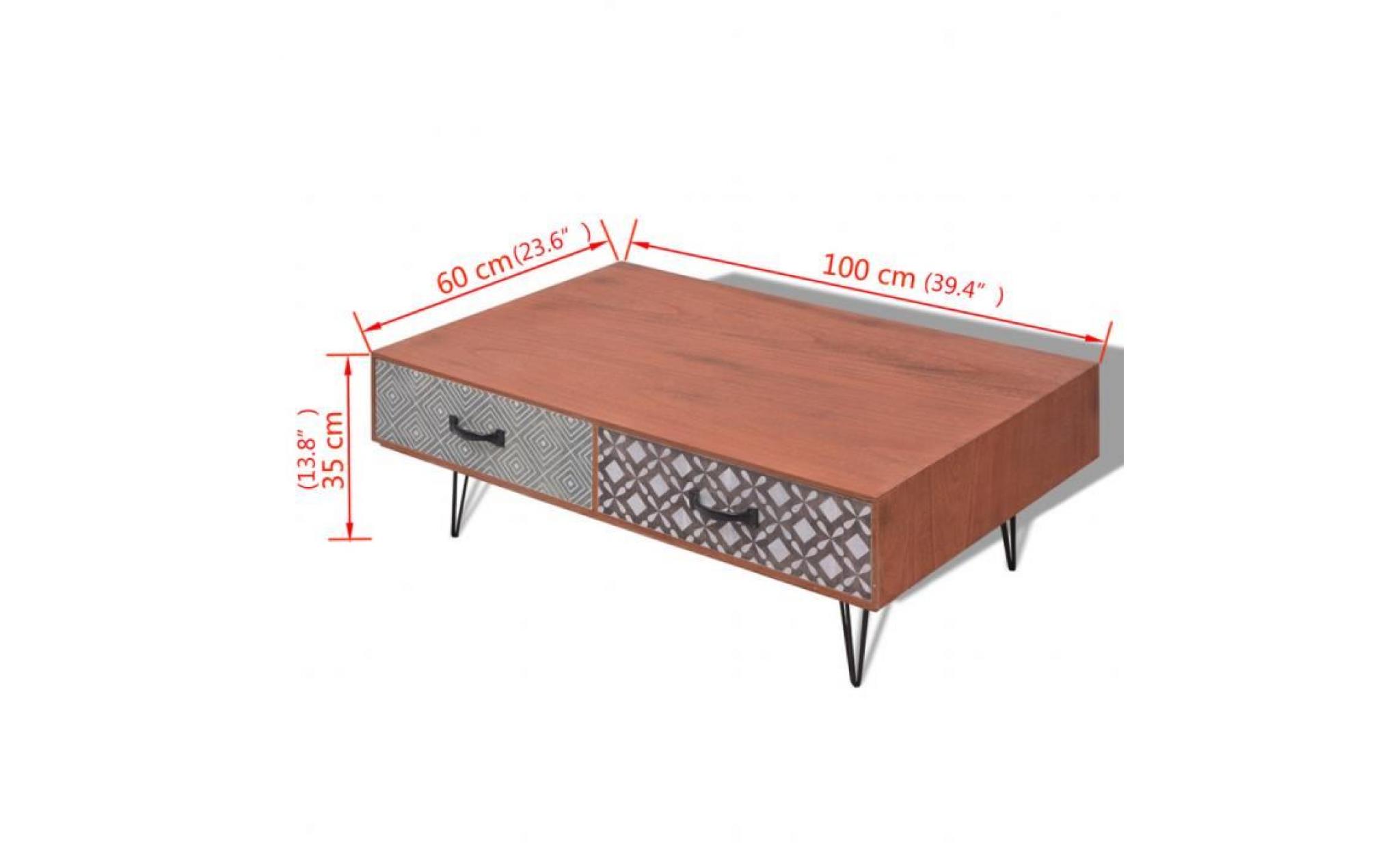 100 x 60 x 35 cm table basse en mdf+ métal avec 4 tiroirs haute qualité décoration rétro pour salon salle bureau marron pas cher