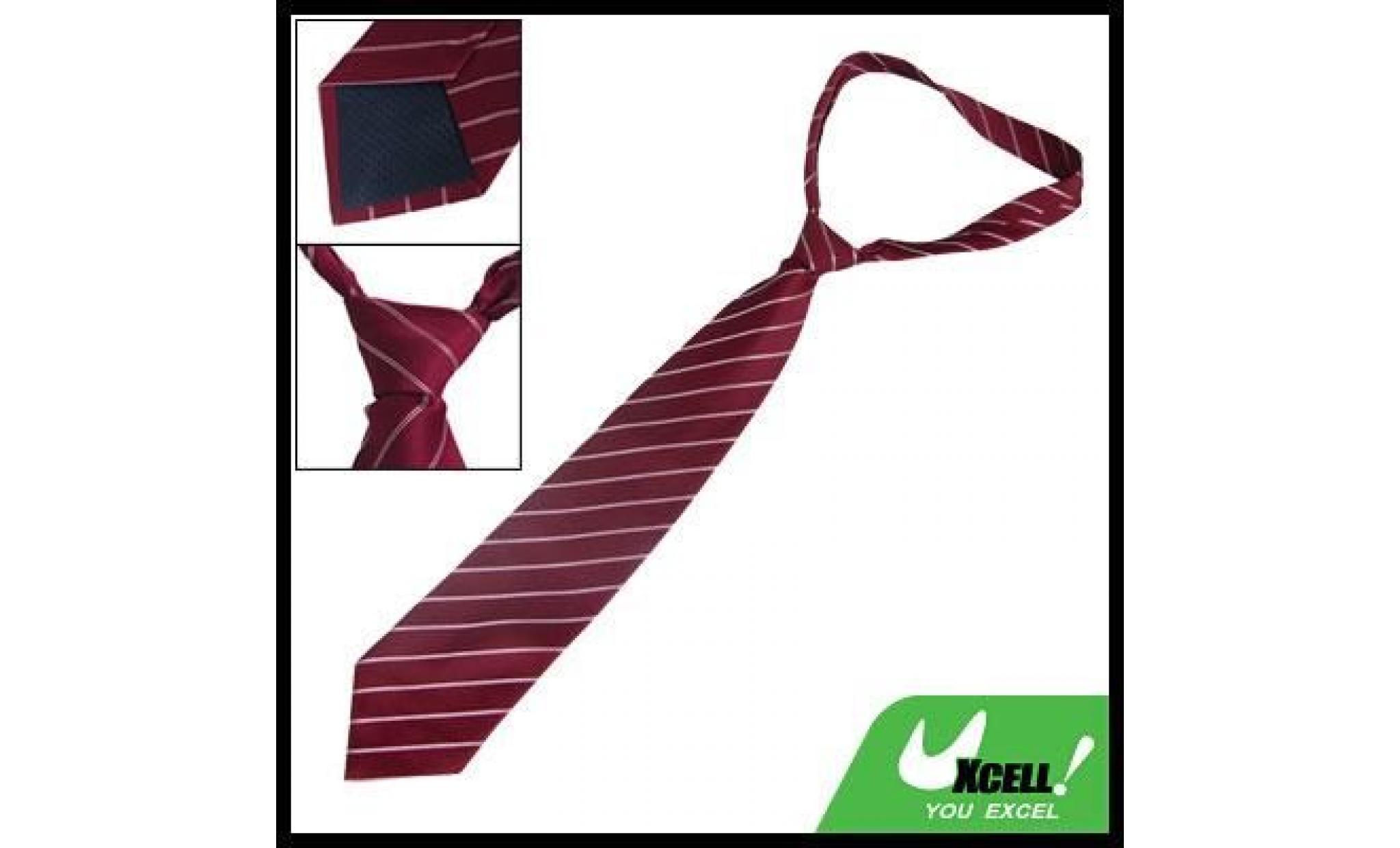 10cm wide white bar stripes prints burgundy polyester self tie necktie for men pas cher