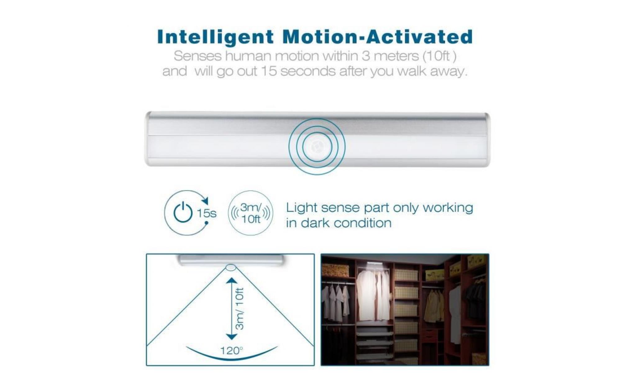 10led lampe escalier pir détecteur de mouvement [2 pack], usb rechargeable, veilleuse sans fil pour maison cuisine et bureau (blanc) pas cher