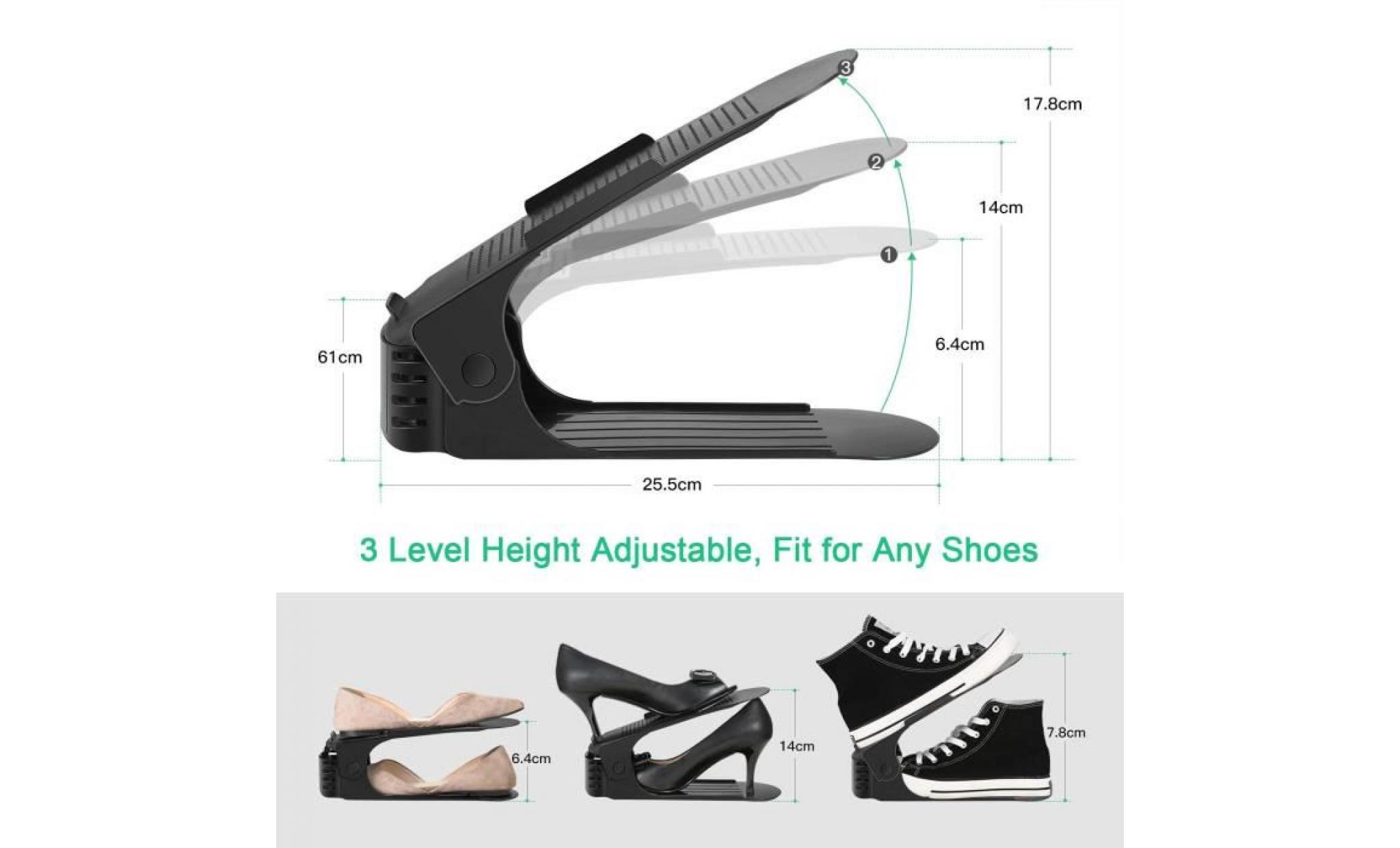 10pcs support pour empiler les meuble À chaussures réglable – set économique pour chaussures plastique économie d'espace   vert pas cher