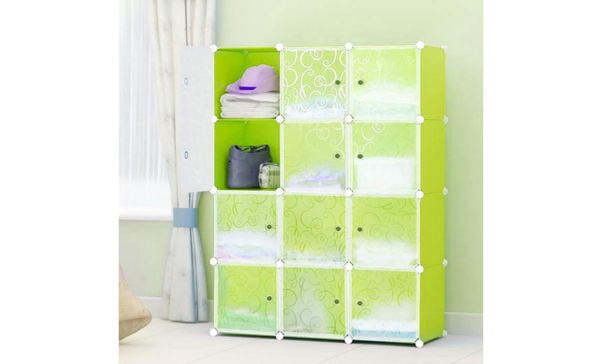 12 armoire penderie cubes étagère de rangement modulables plastiques   vert