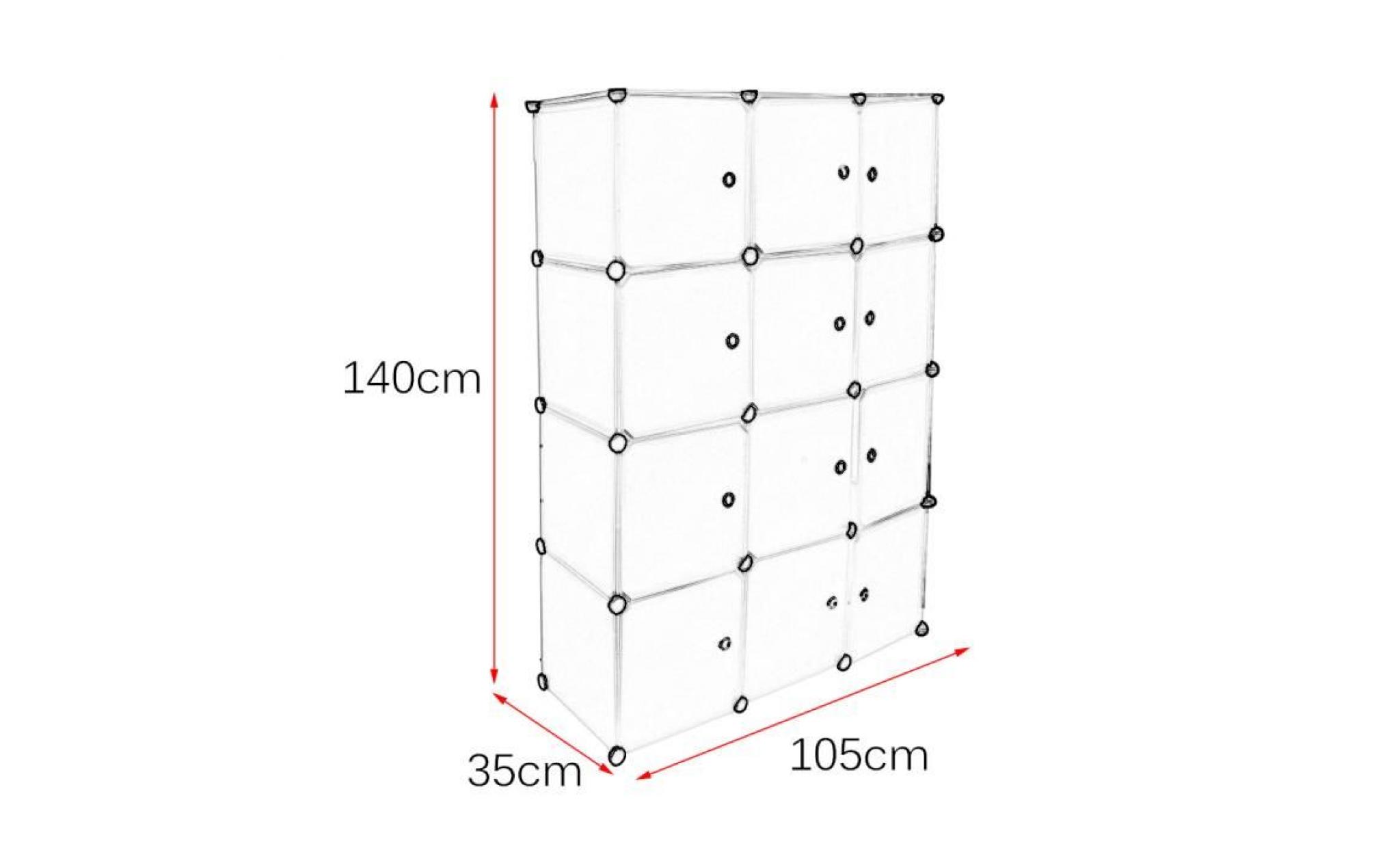 armoire penderie 12 cubes etagère modulables plastiques cadre en métal  blanc  140*35*105cm pas cher