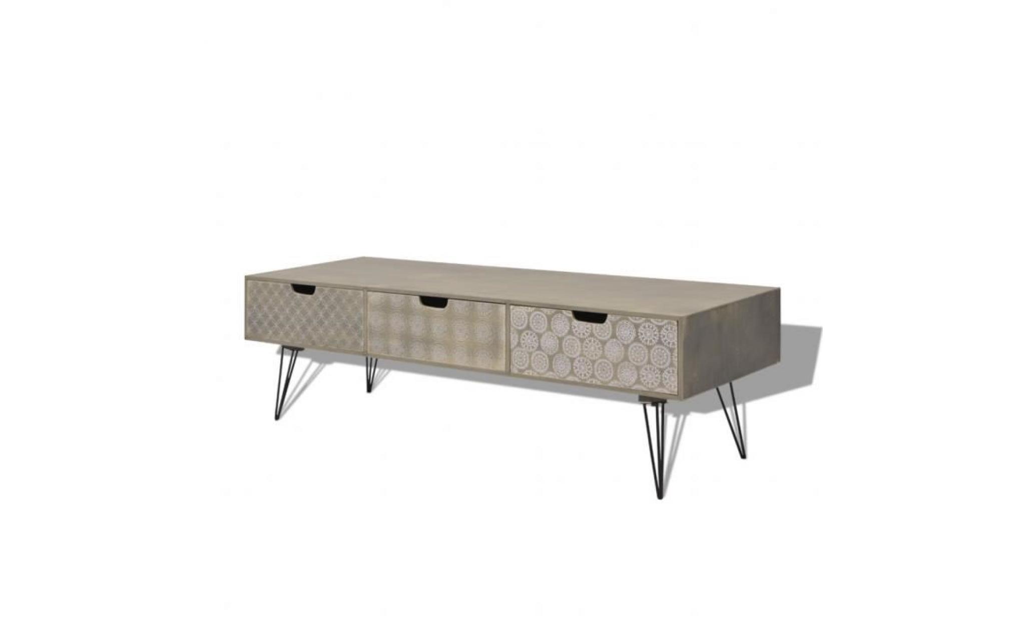 120 x 40 x 36 cm meuble tv en mdf + acier avec 3 tiroirs meuble hi fi table d'appoint décoration maison gris pas cher