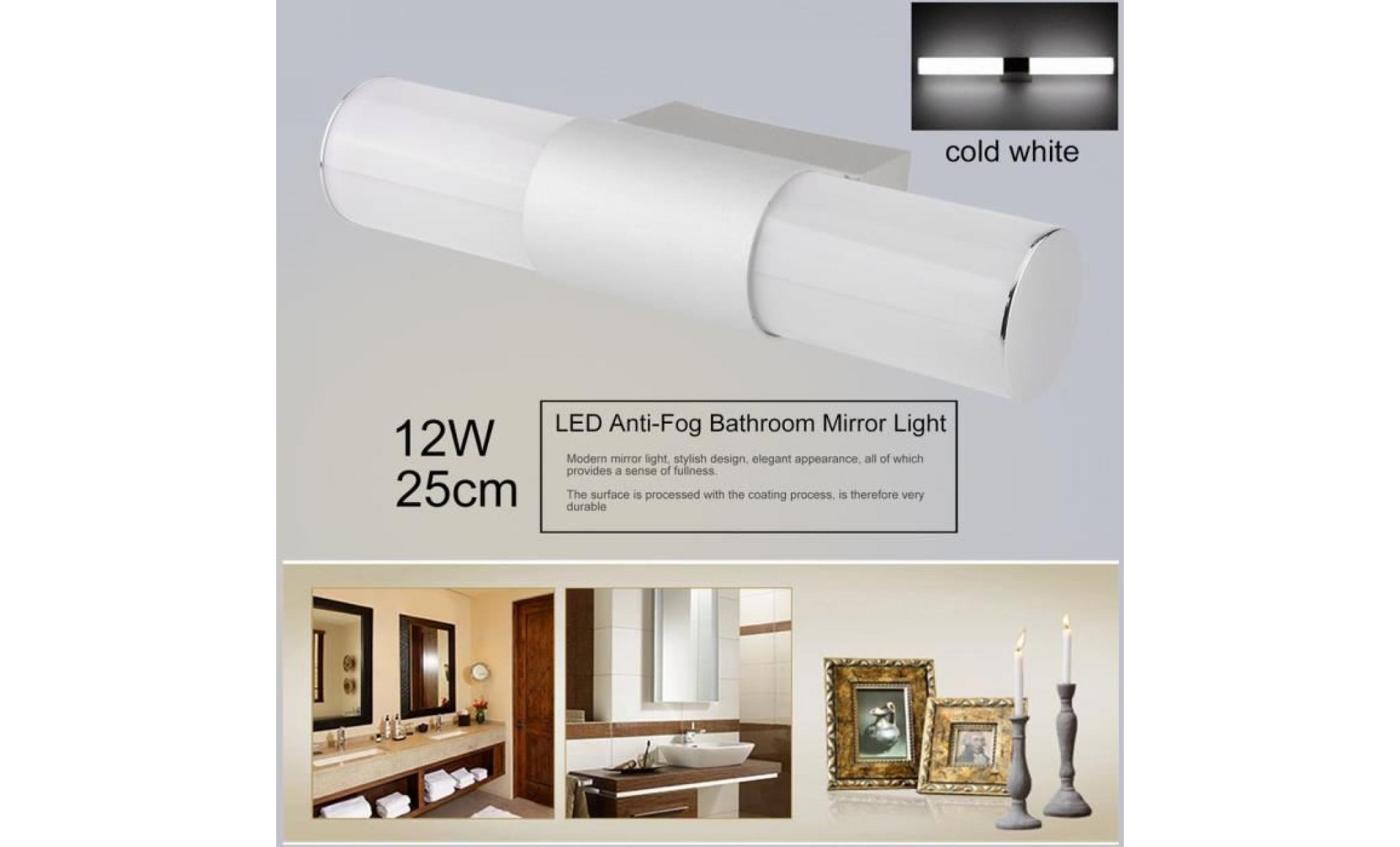 12w 25cm led anti buée miroir lumière salle de bains applique murale   blanc froid pas cher