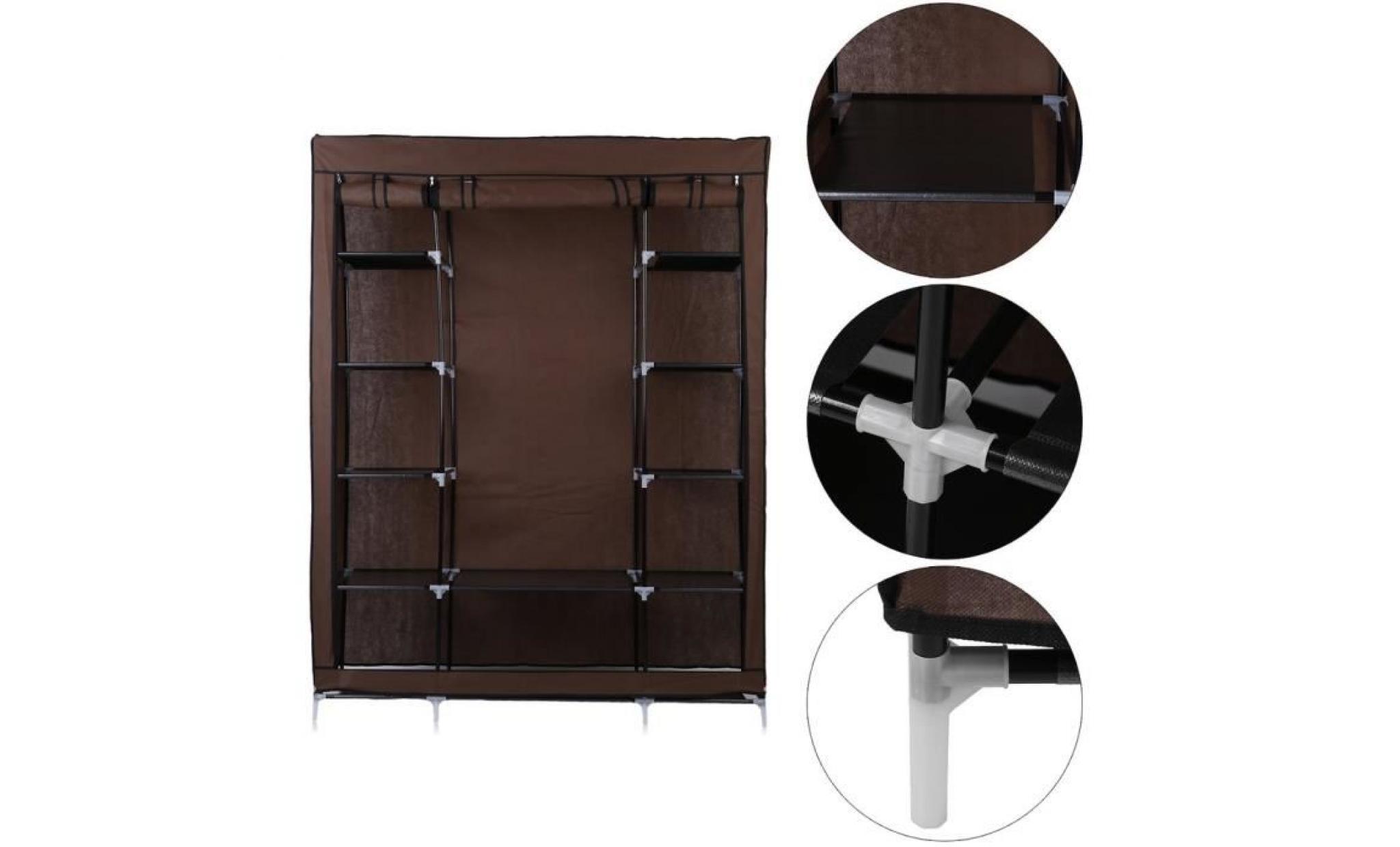 135*45*175cm brune armoire pliante en tissu avec cadre en acier durable stable grande capacité pas cher