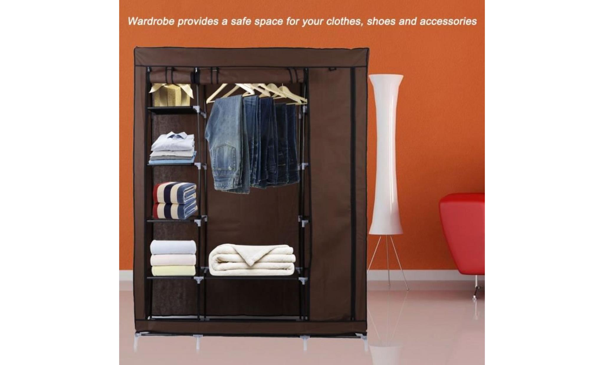 135*45*175cm grande tissu armoire pliante de vêtements couleur brune meubles de rangement durable