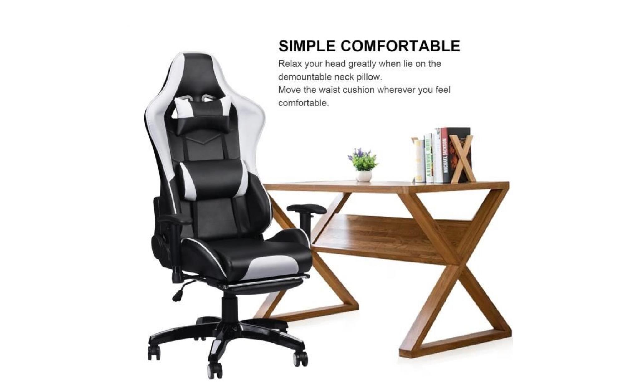 135° anti fatigue fauteuil de bureau gamer design modern ergonomique chaise de jeu avec pivot d'appui tête blanc