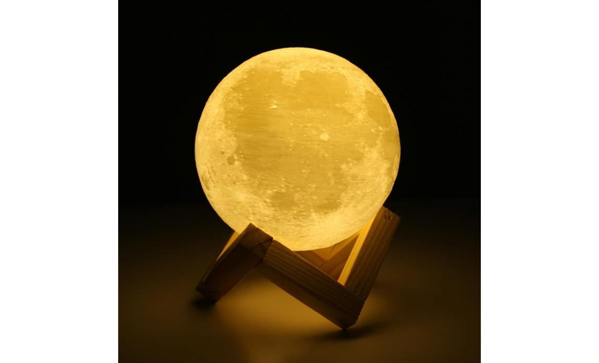 lampe lune imprimée en 3d,veilleuse avec 3 modes de couleur chaud,commande tactile, luminosité réglable & charge usb  15cm