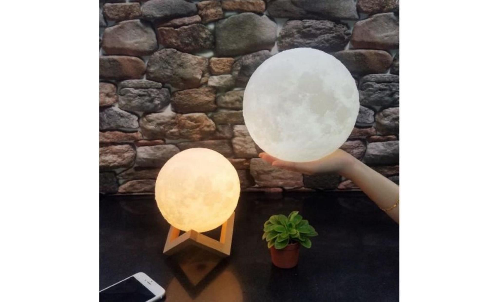 18cm 3d lampe de lune tactile nuit lumière décor à maison bureau cadeau créatif 2 couleur interrupteur rechargeable pas cher