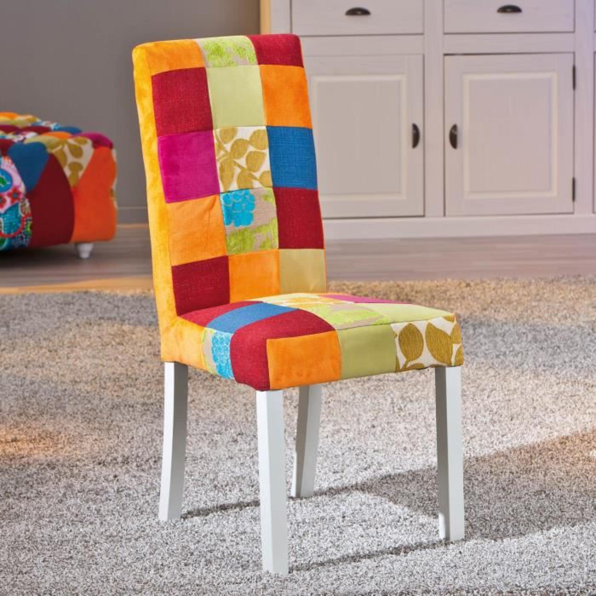 2 Chaises de cuisine salle à manger design en bois massif et tissu multicolore
