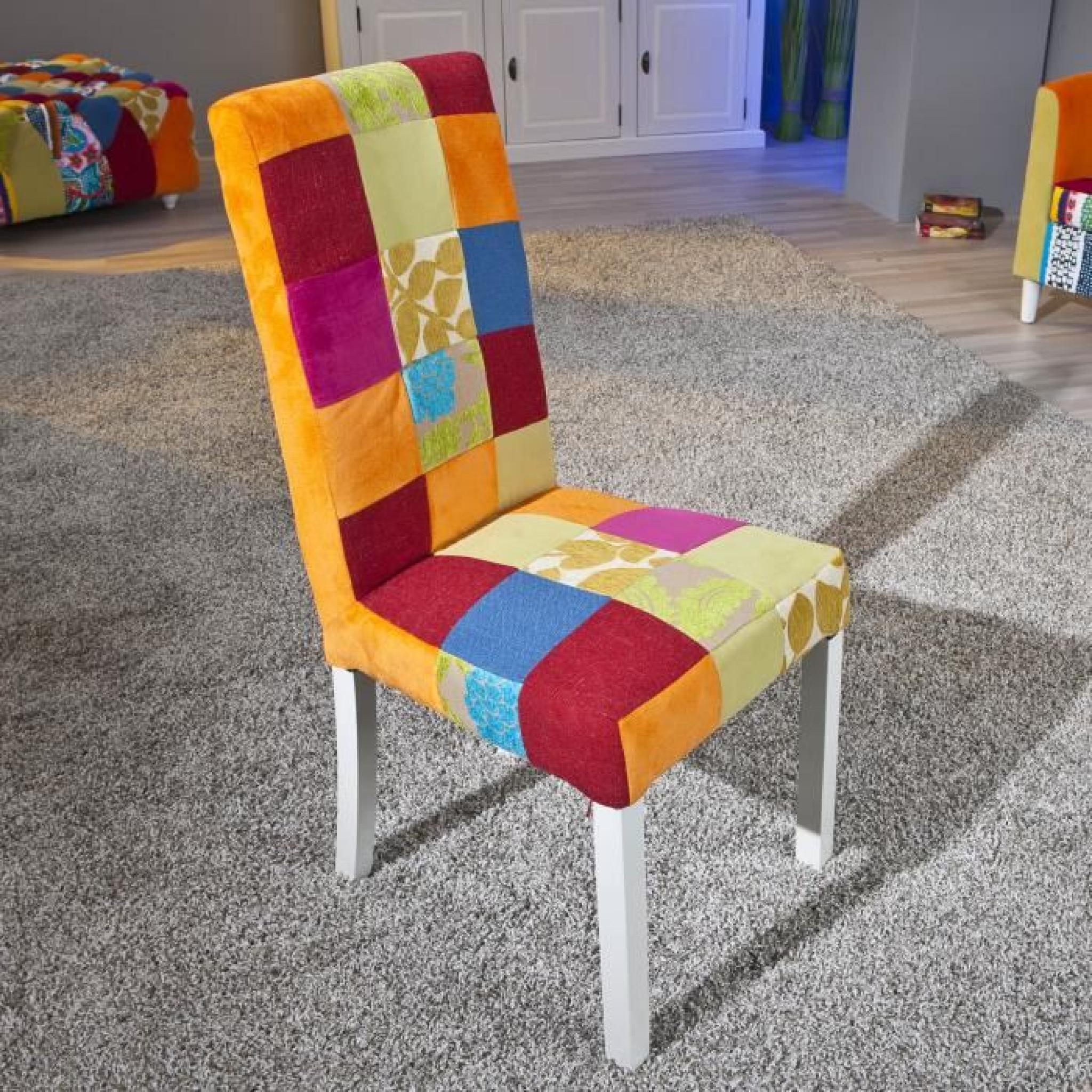 2 Chaises de cuisine salle à manger design en bois massif et tissu multicolore pas cher