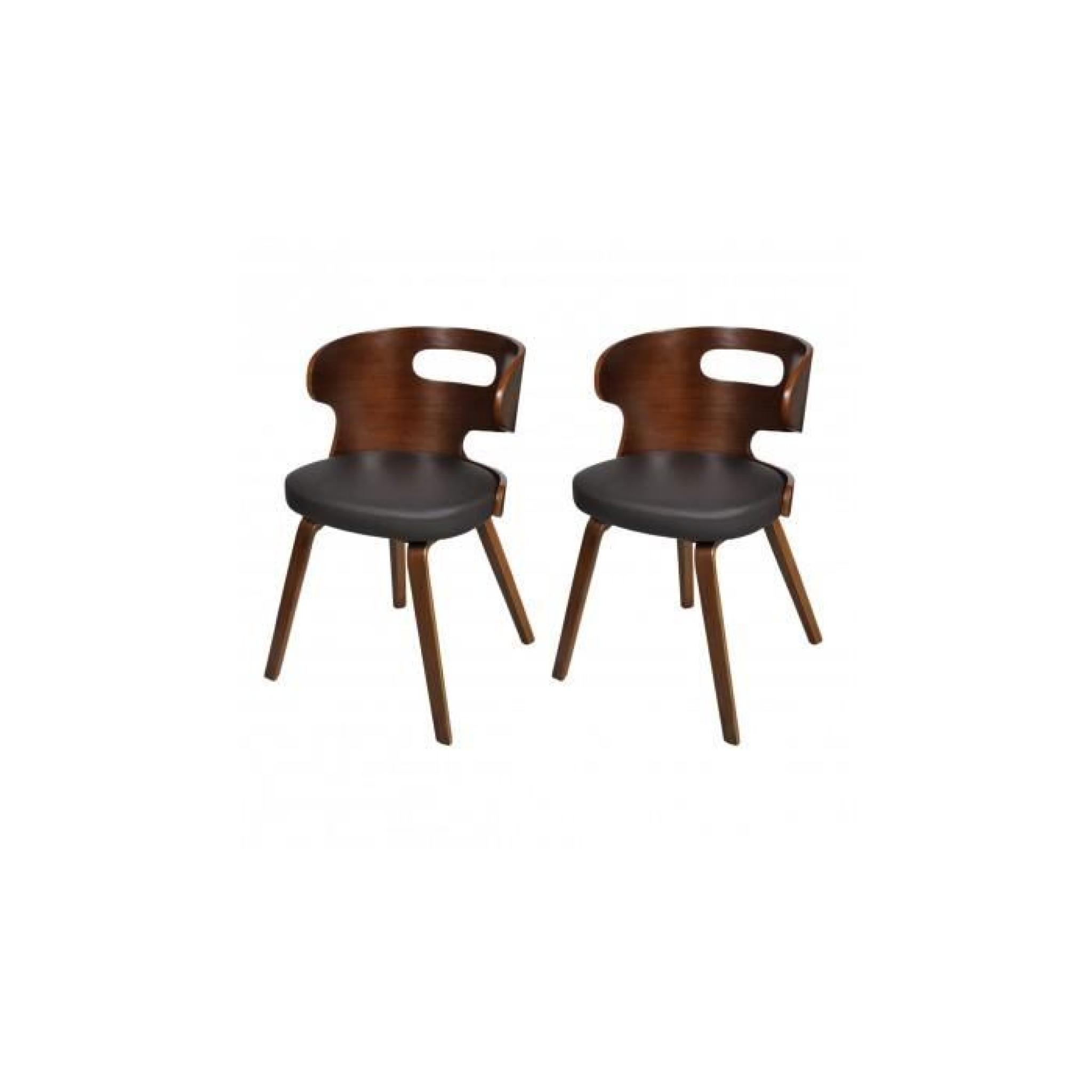 2 chaises de salle à manger en cuir mélangé brun