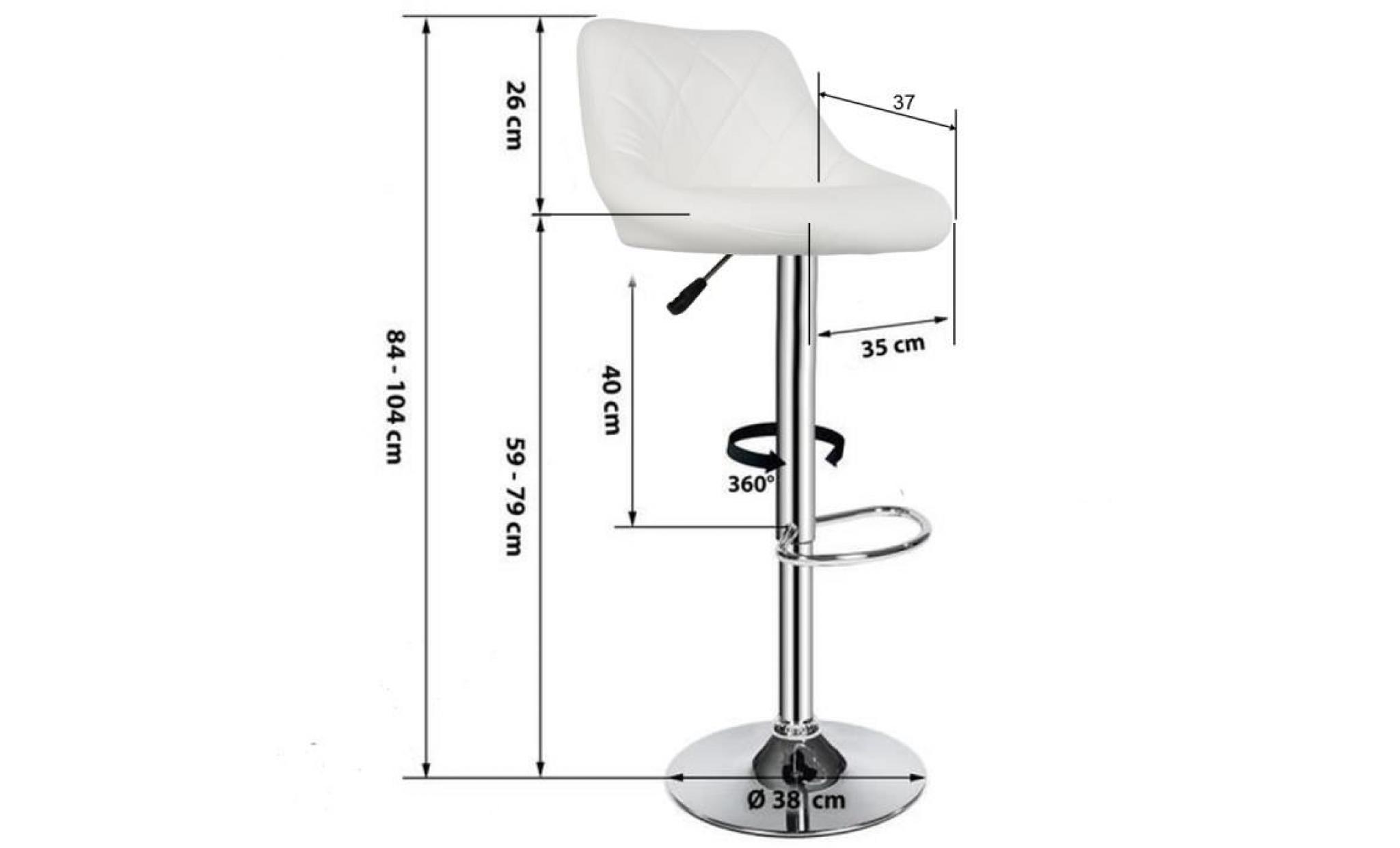 2 pcs (blanc)chaises de bar/tabouret de bar dossier rembourré pivotantes et réglables en hauteur 59 cm   79 cm pas cher