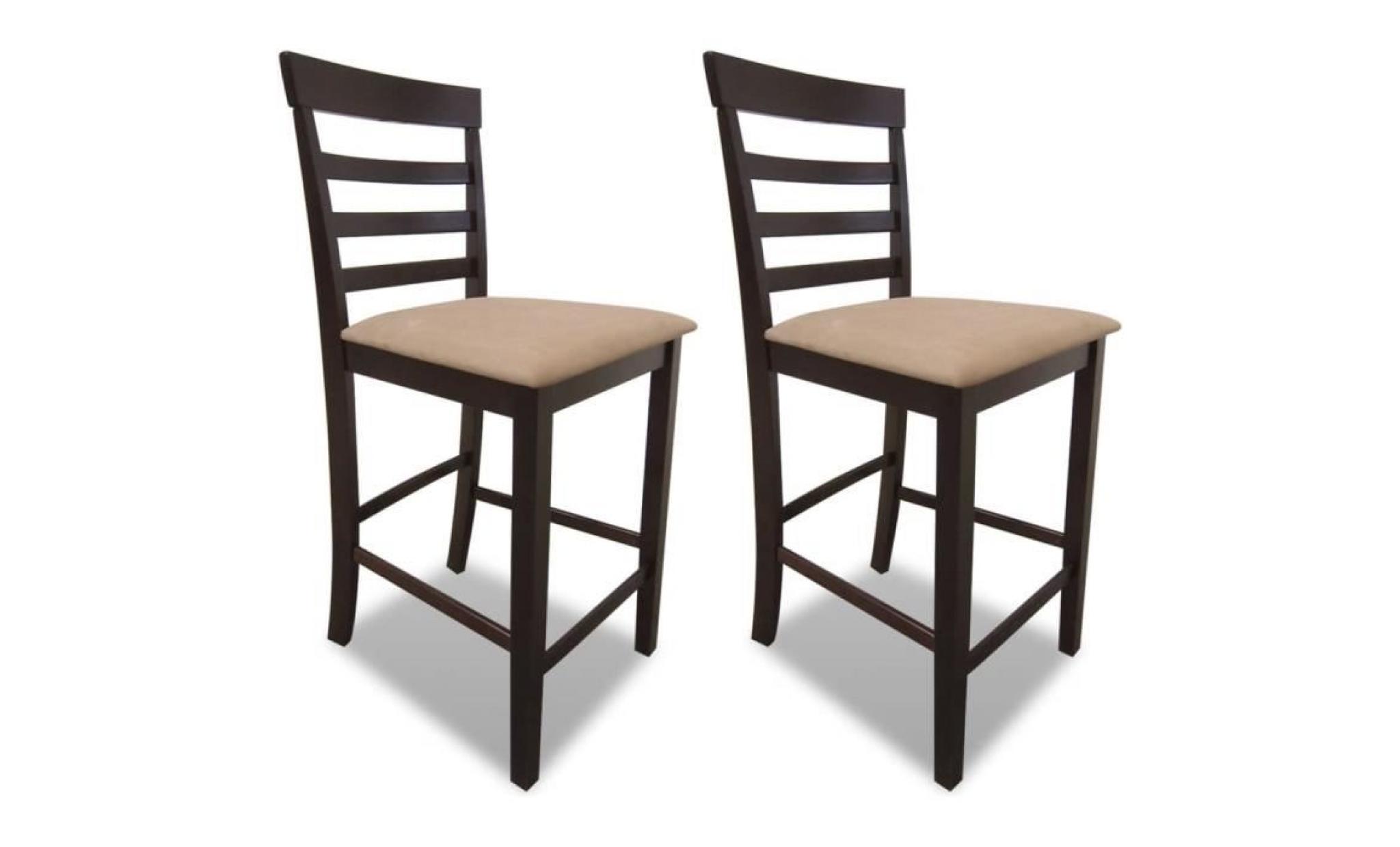 2 pcs chaise de bar chaise de salle à manger fauteuil bois marron et beige