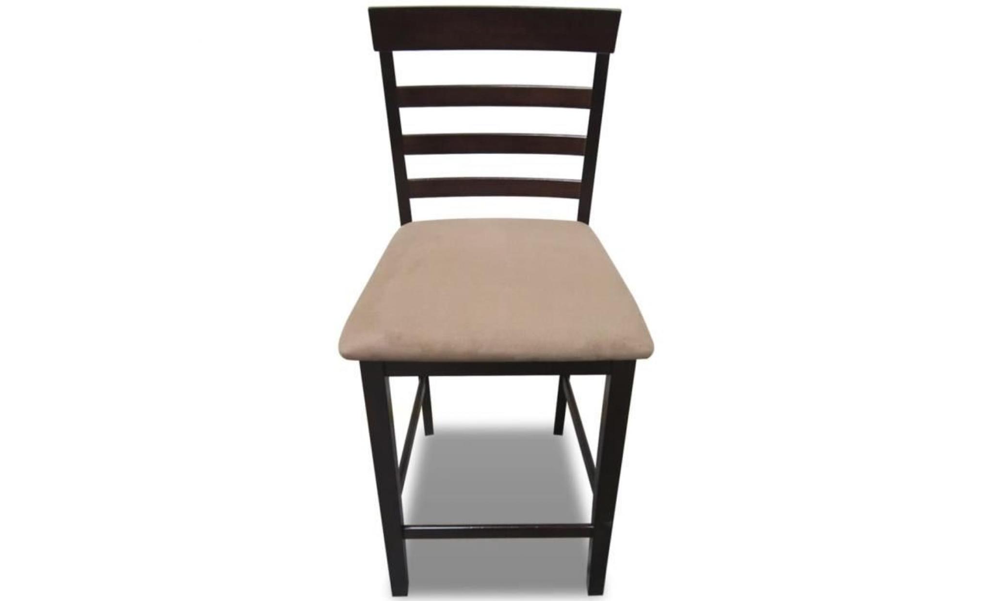 2 pcs chaise de bar chaise de salle à manger fauteuil bois marron et beige pas cher