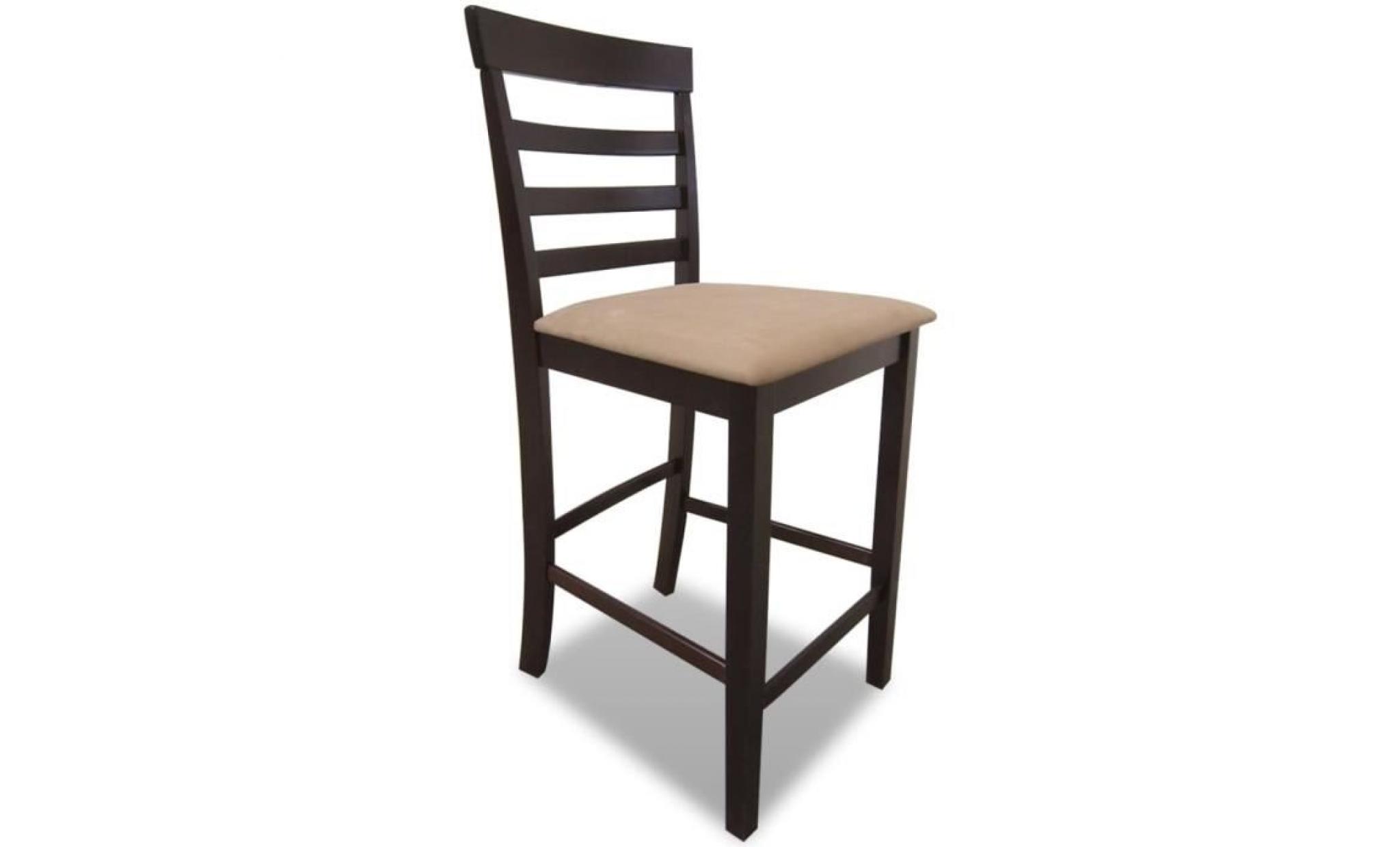 2 pcs chaise de bar chaise de salle à manger fauteuil bois marron et beige pas cher