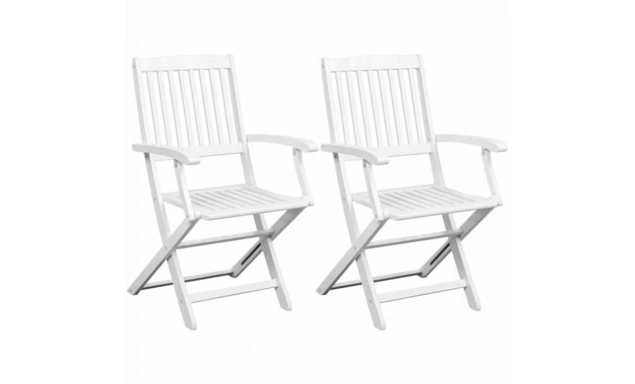 2 pcs chaise pliante en bois d'acacia blanc 51 x 56 x 92 cm