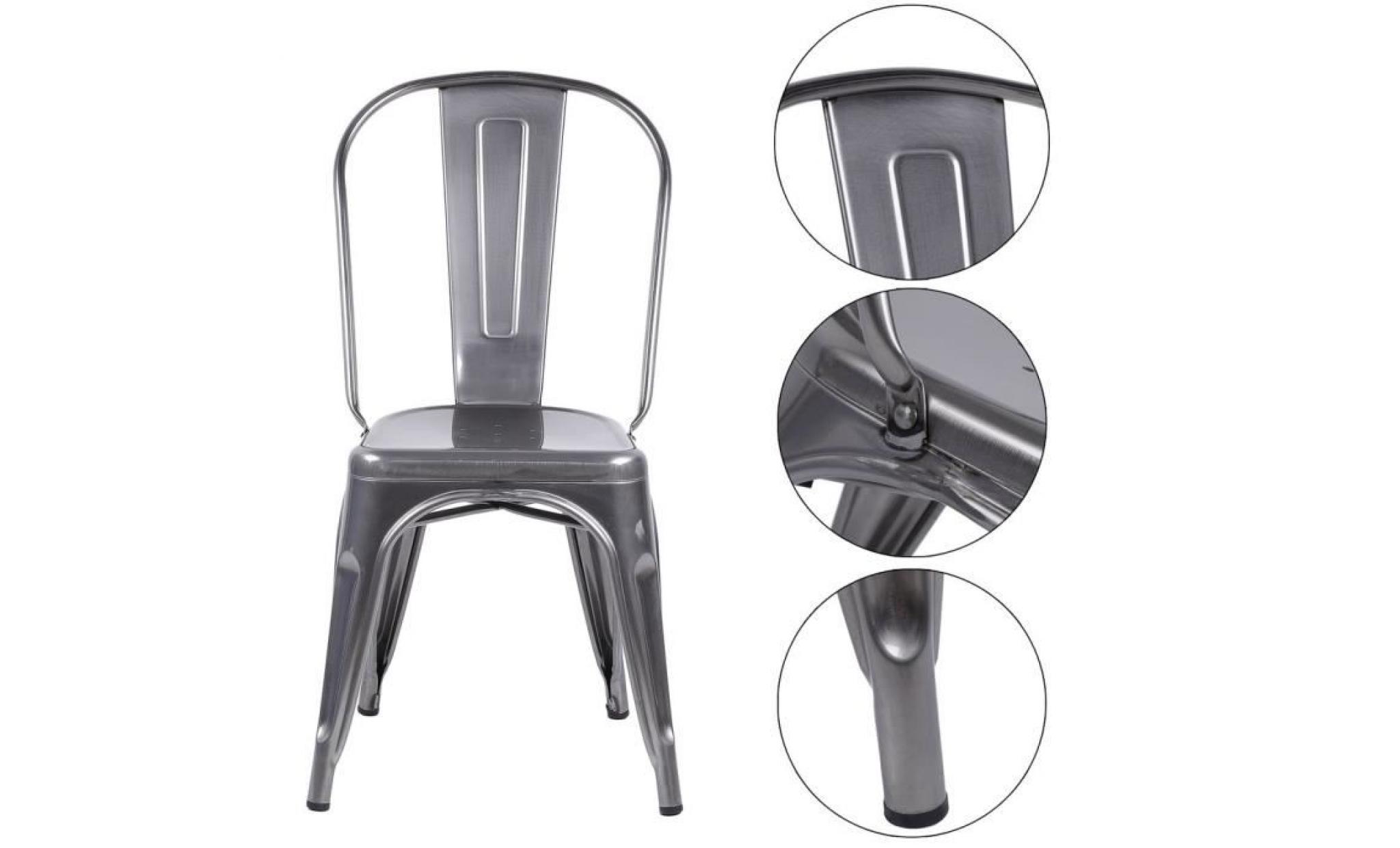 2 pcs chaises métal industriel pour salon salle à manger pour cuisine pour café couleur gris métal pas cher