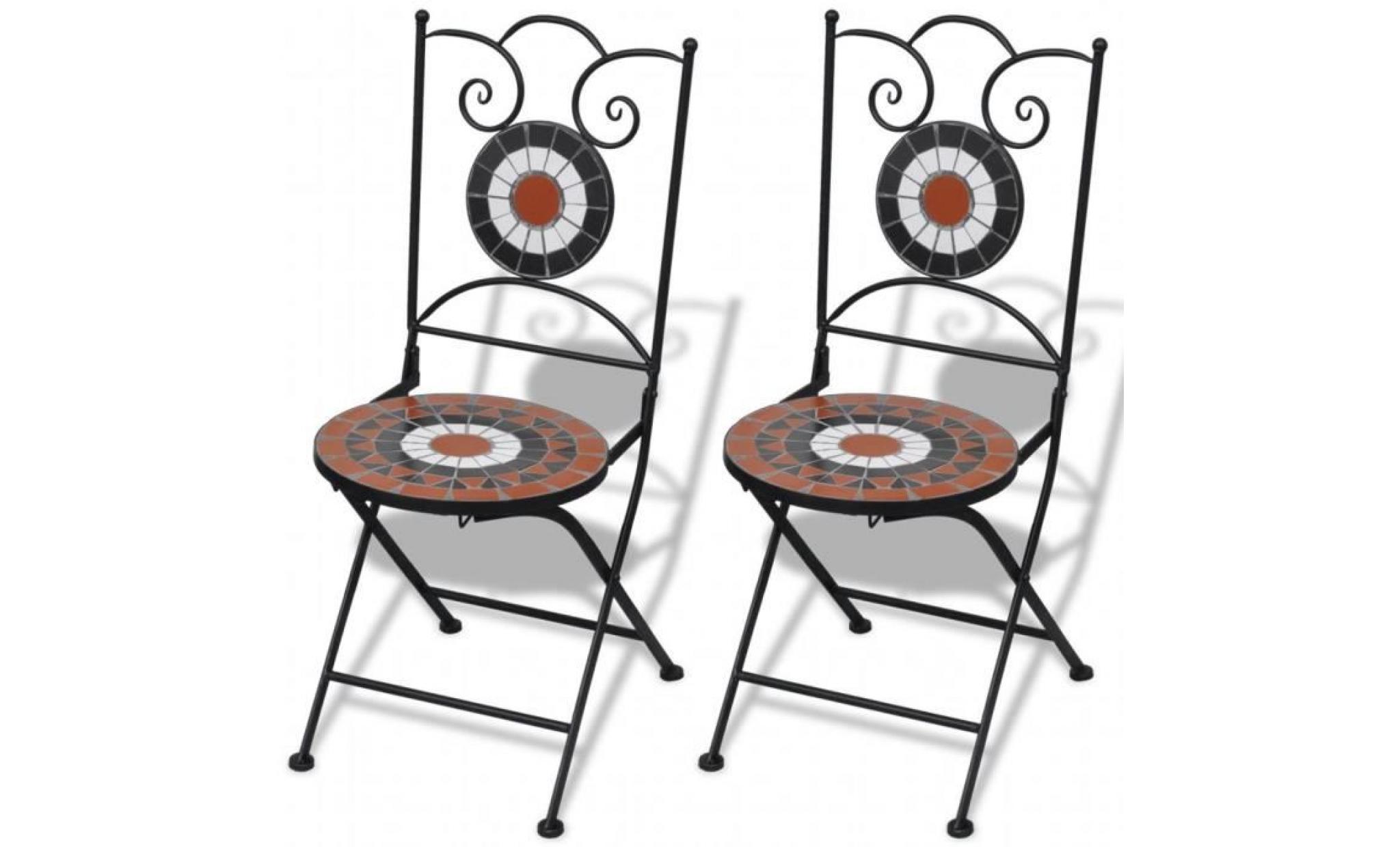 2 pcs chaises mosaïques de bistro chaise de jardin terre cuite   blanche