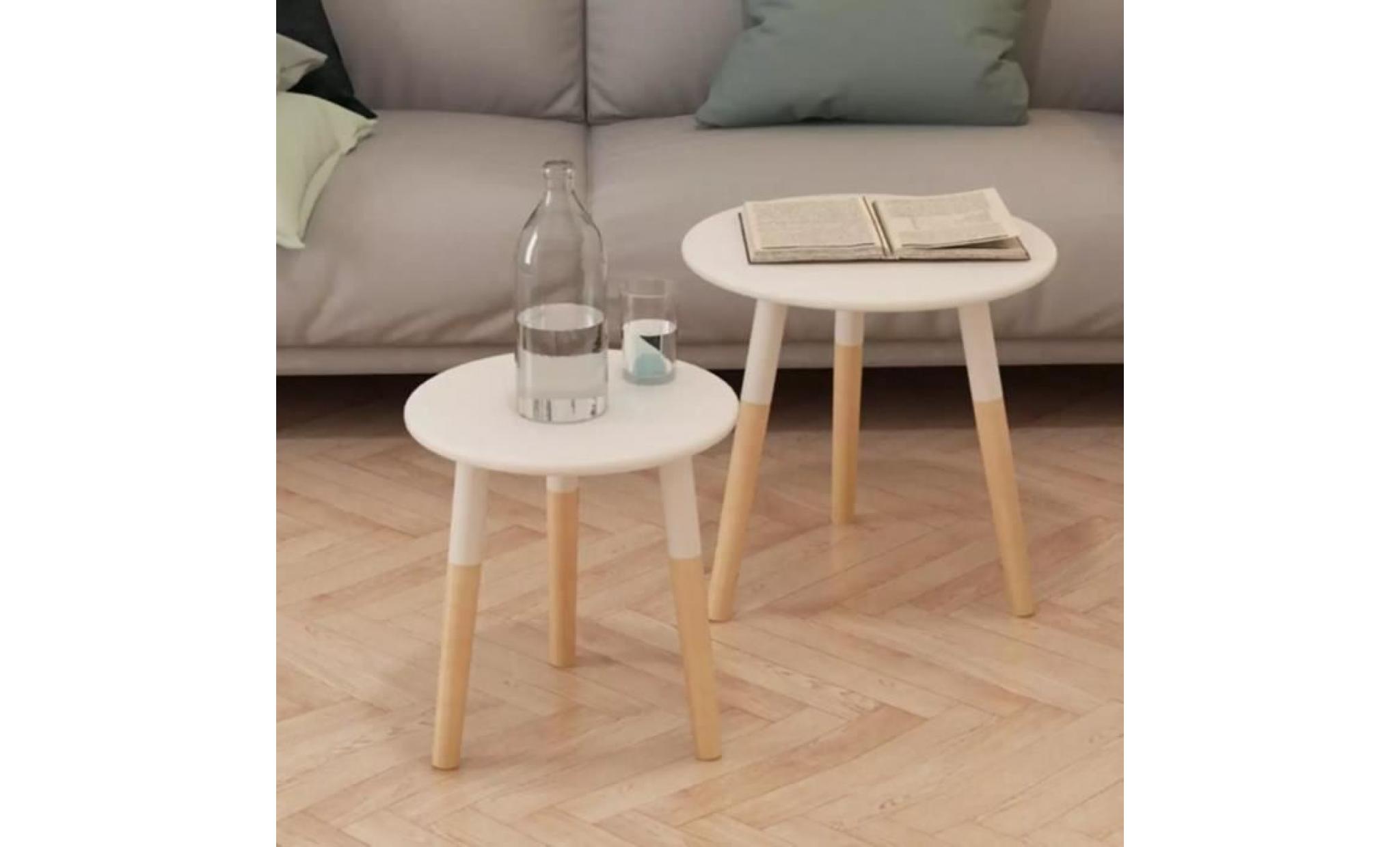 2 pcs ensemble de tables d'appoint bois de pin massif blanc tables scandinave