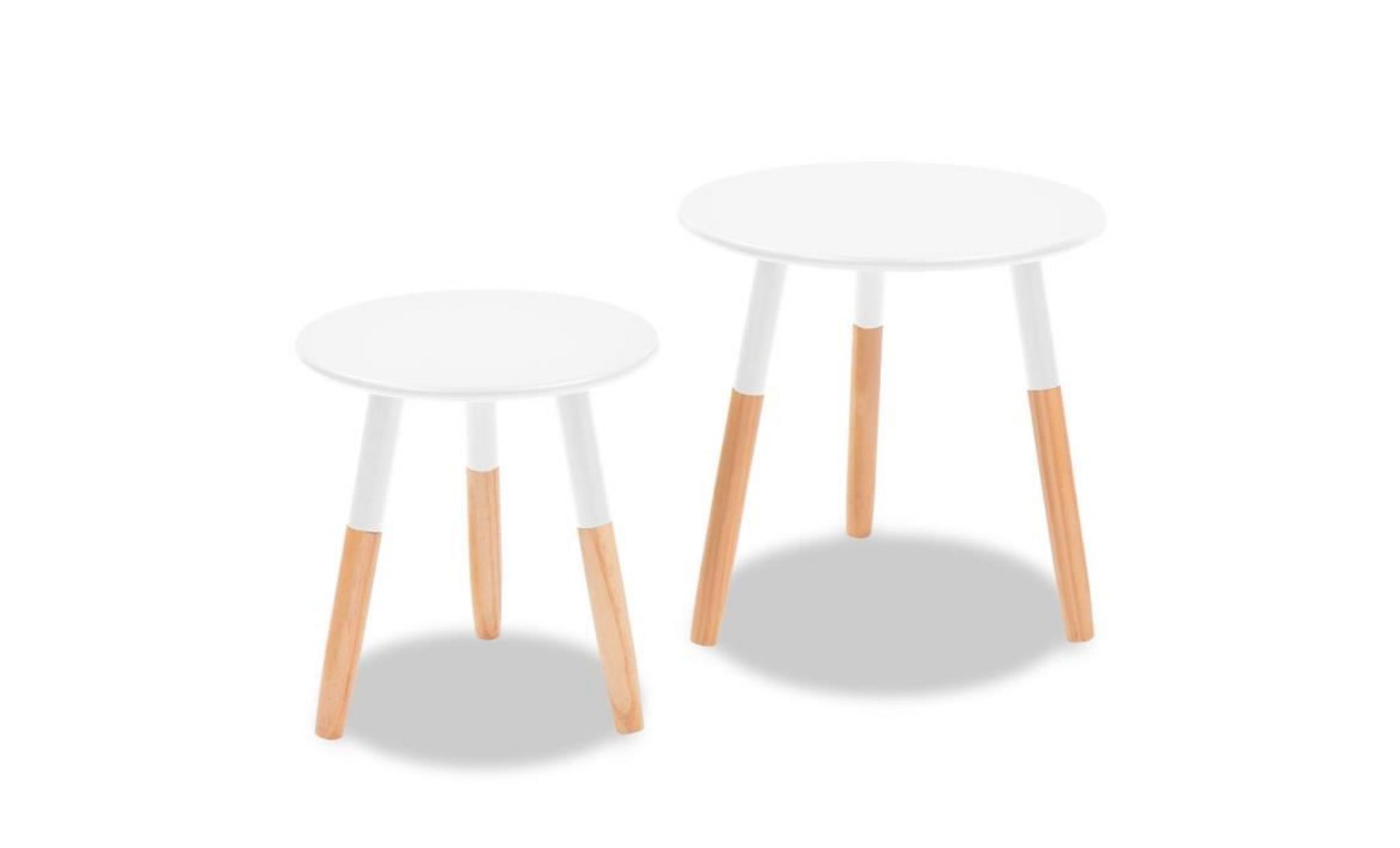 2 pcs ensemble de tables d'appoint bois de pin massif blanc tables scandinave pas cher
