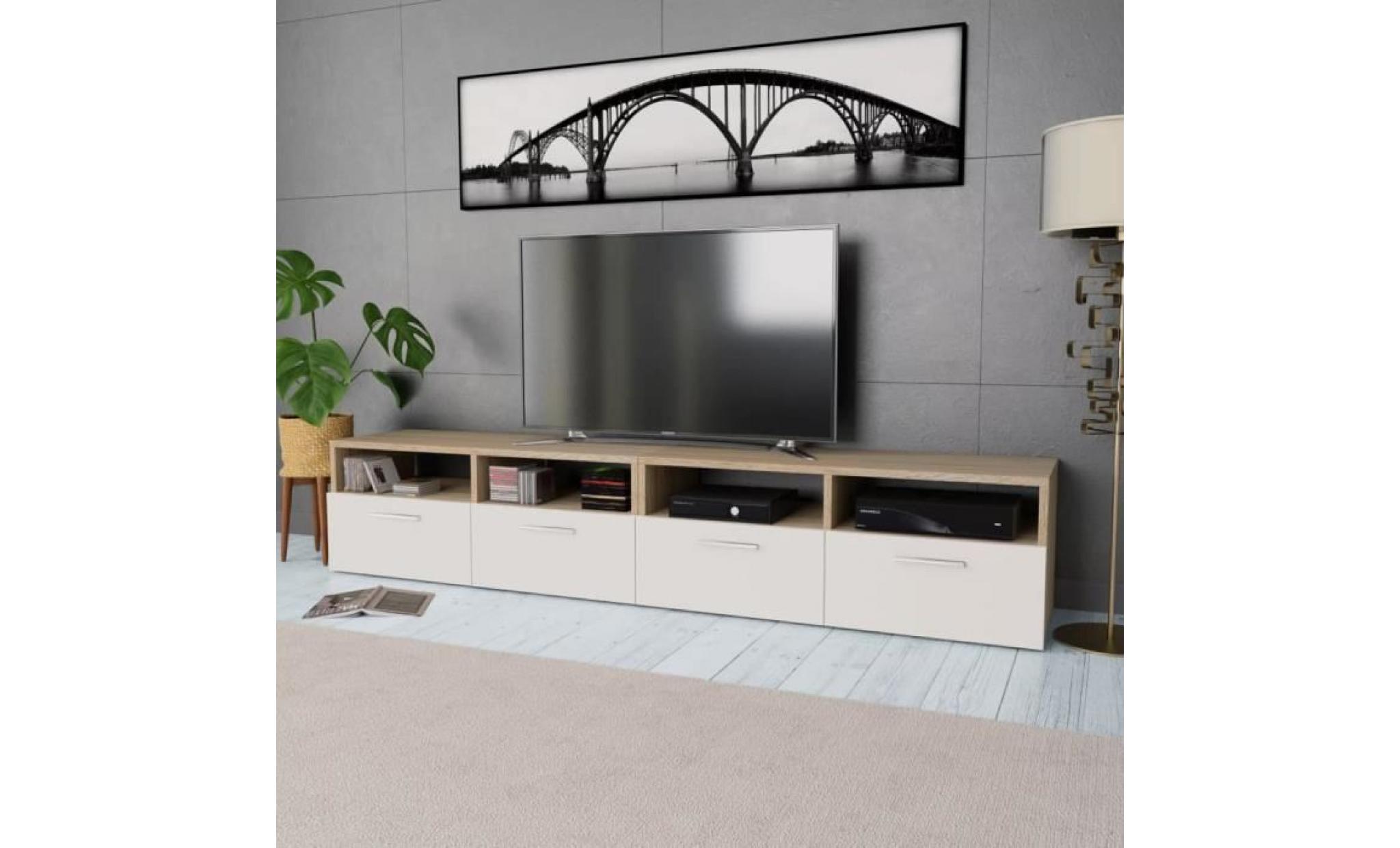 2 pcs meuble tv meuble salon support tv aggloméré 95 x 35 x 36 cm chêne et blanc