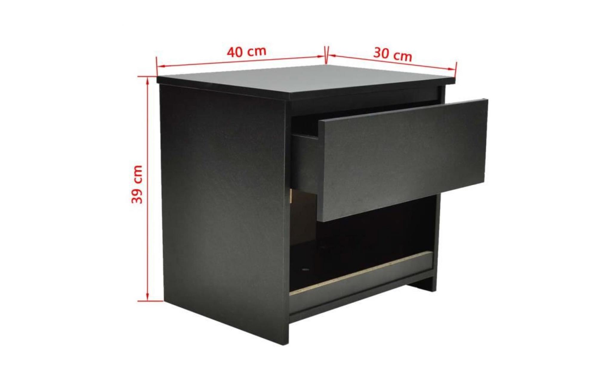 2 pcs table de chevet  avec 1 tiroir noir table de nuit contemporain pas cher