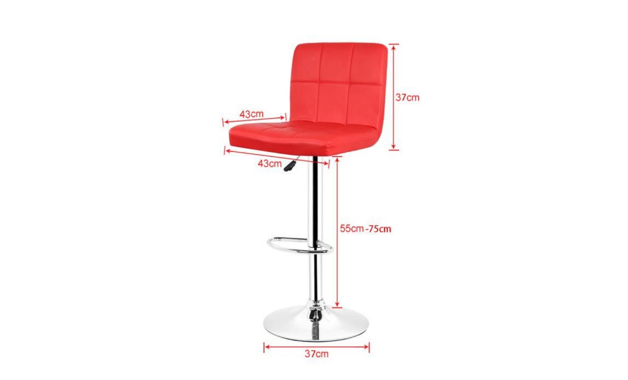 2 pcs tabouret de bar chaise de bar en hauteur reglable rouge 43cm*105cm pas cher