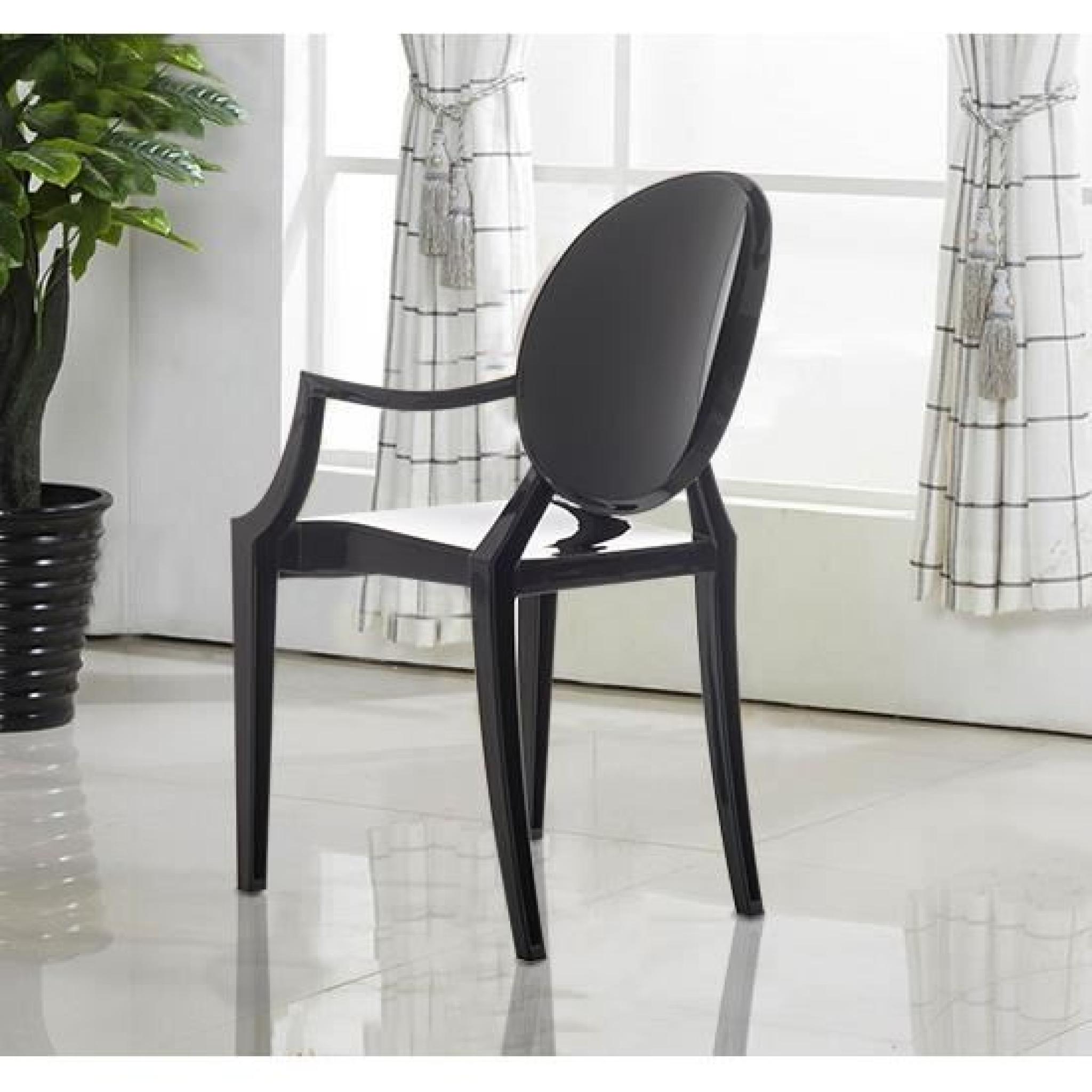 2/set Ghost Chaise avec accoudoirs dossier chaise de cuisine table à manger bureau chambre chaise de jardin meuble noir neuf 01BK