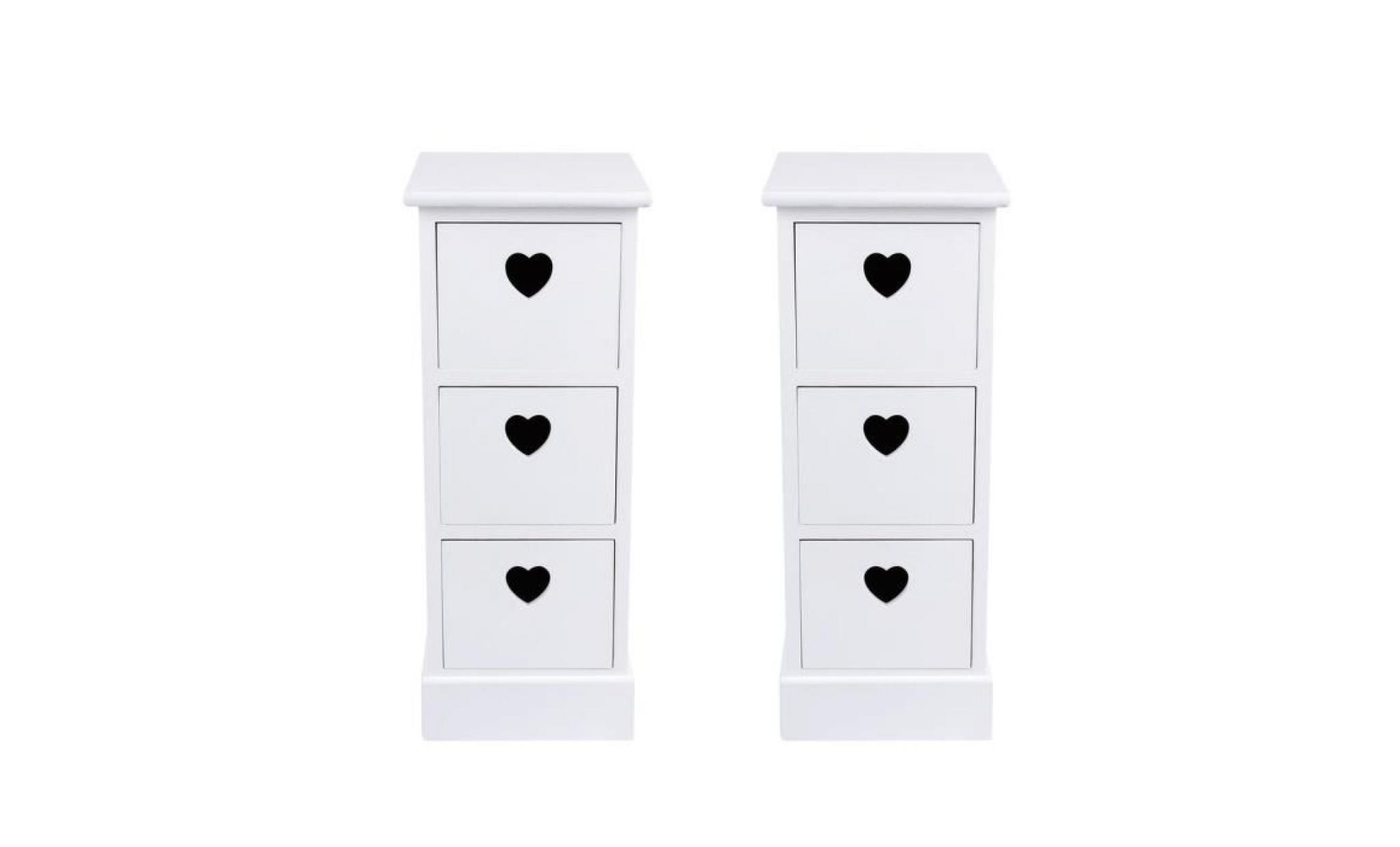 2 table de chevet 3 tiroirs avec coeur forme   blanc(29.5*25*63cm)