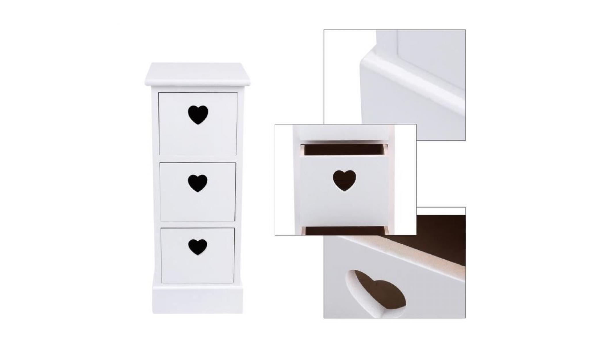 2 table de chevet 3 tiroirs avec coeur forme   blanc(29.5*25*63cm) pas cher
