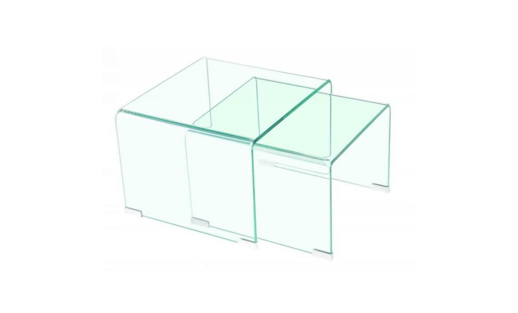 2 tables basses gigognes d'appoint en verre trempé style épuré   ice