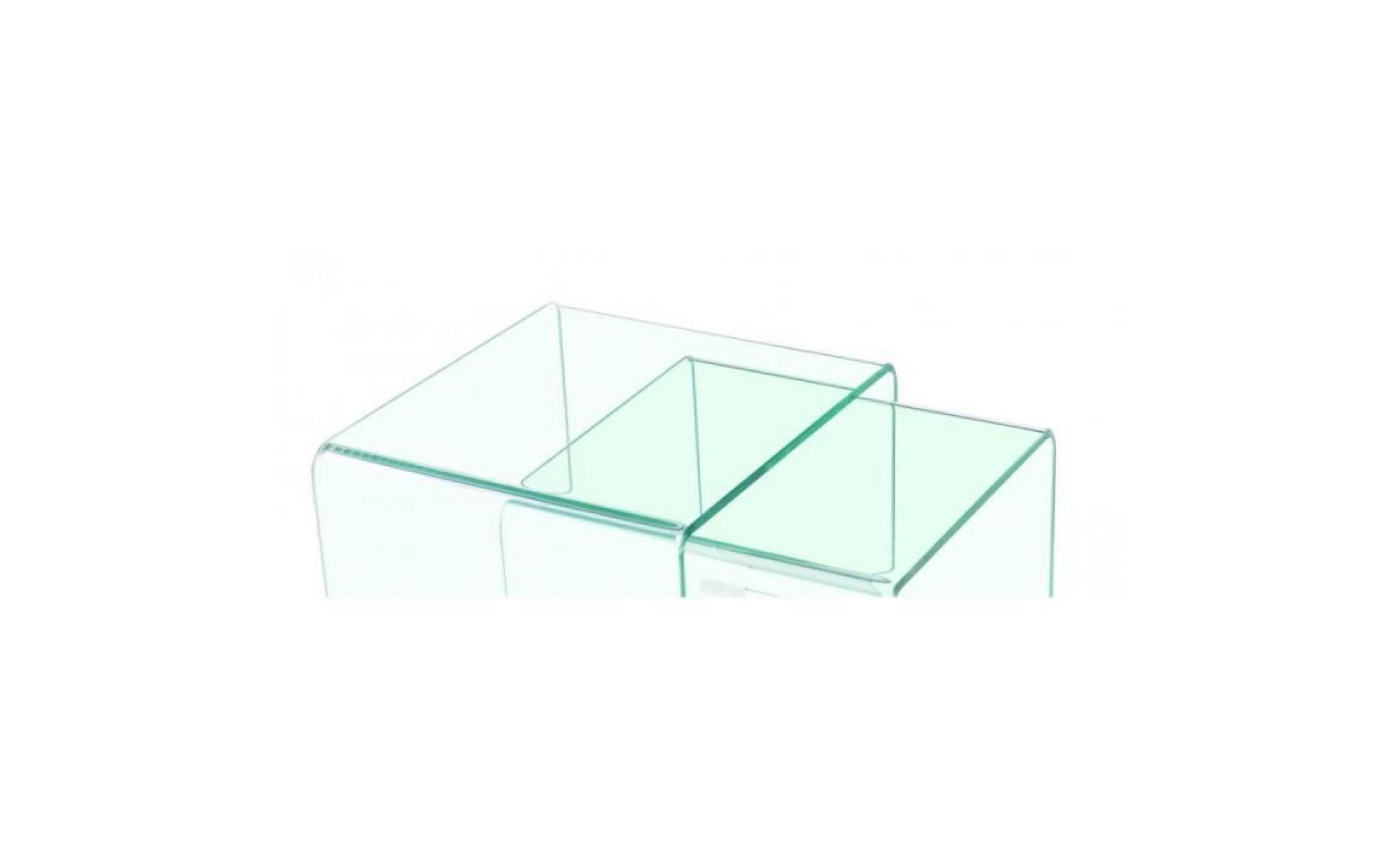 2 tables basses gigognes d'appoint en verre trempé style épuré   ice pas cher