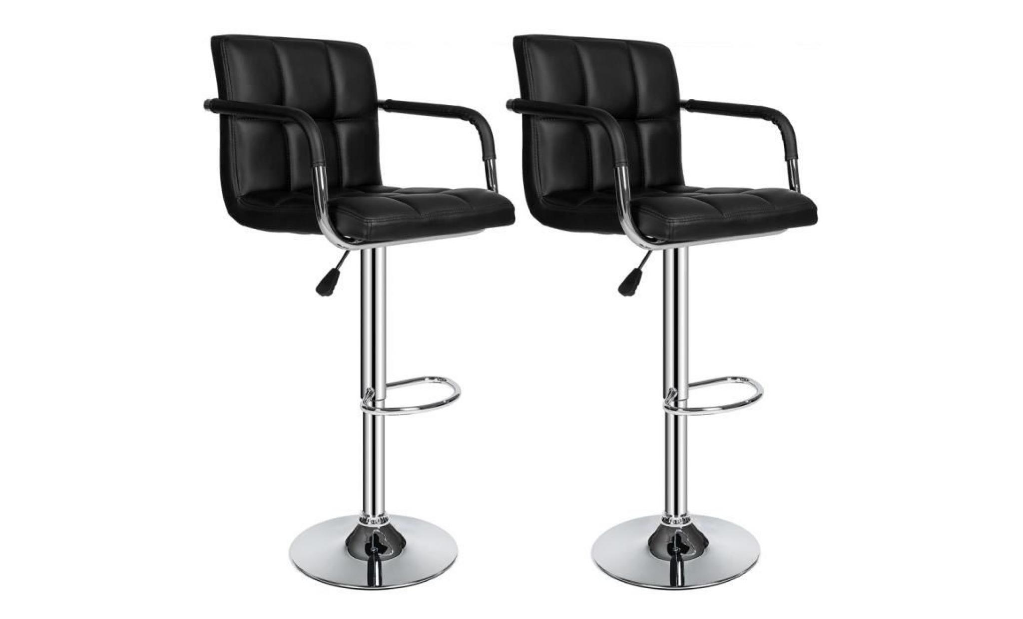 2 tabourets de bar haut chaise de bar pu chrome hauteur rÉglable rotative À 360° grande base noir